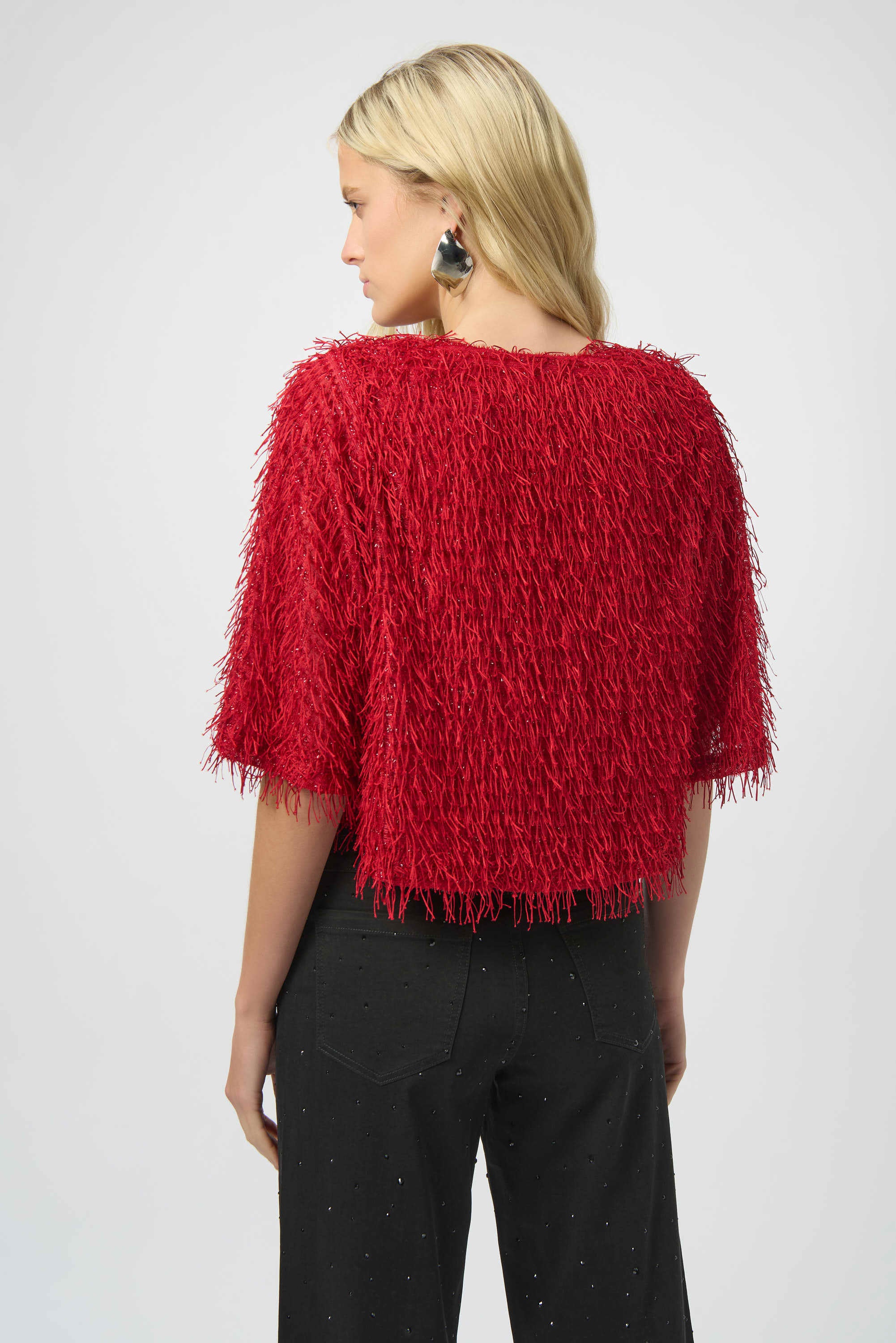 Novelty Fringe Boxy Top by Joseph Ribkoff - Red