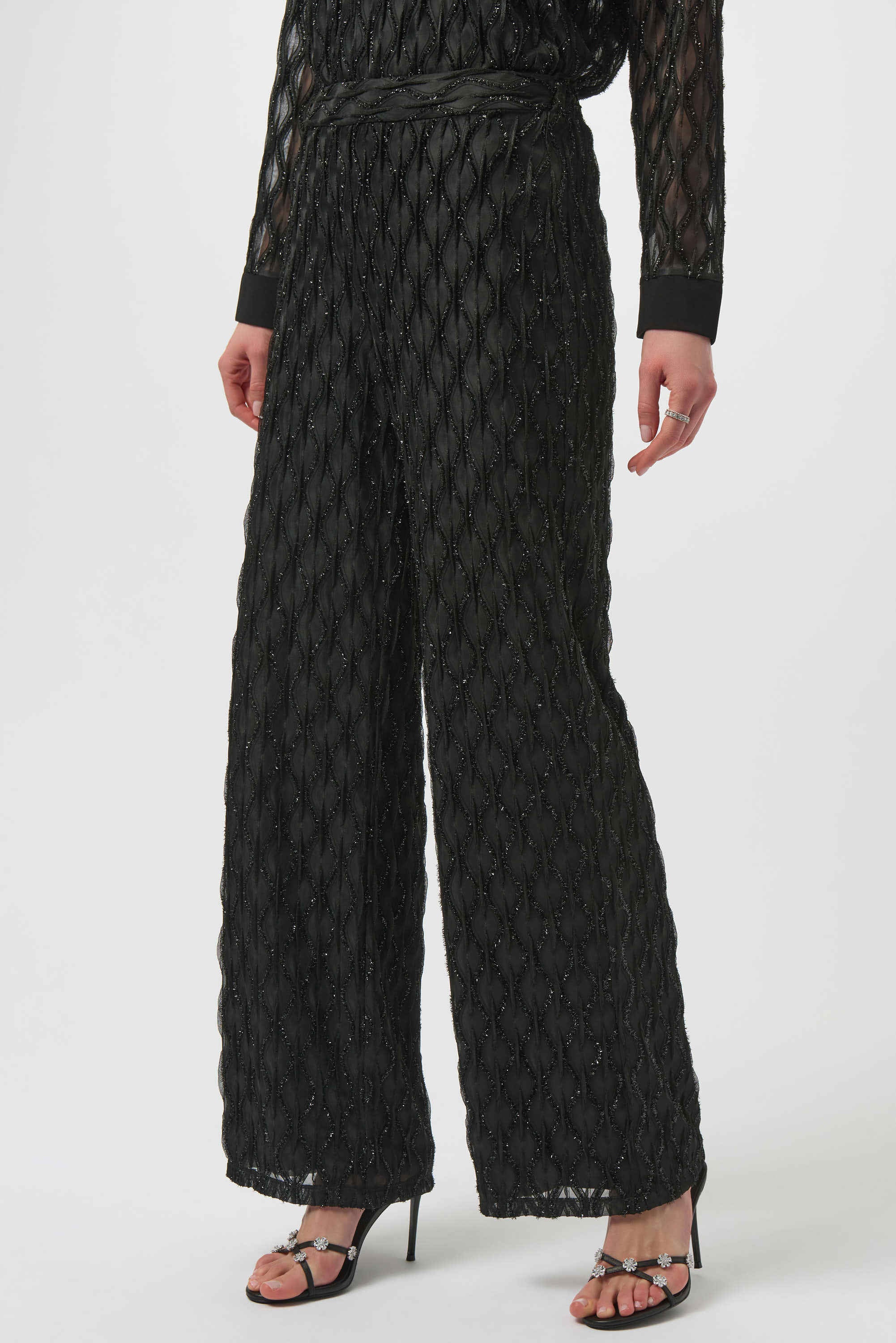 Lurex Cascade Wide Leg Pull-On Pants by Joseph Ribkoff - Black