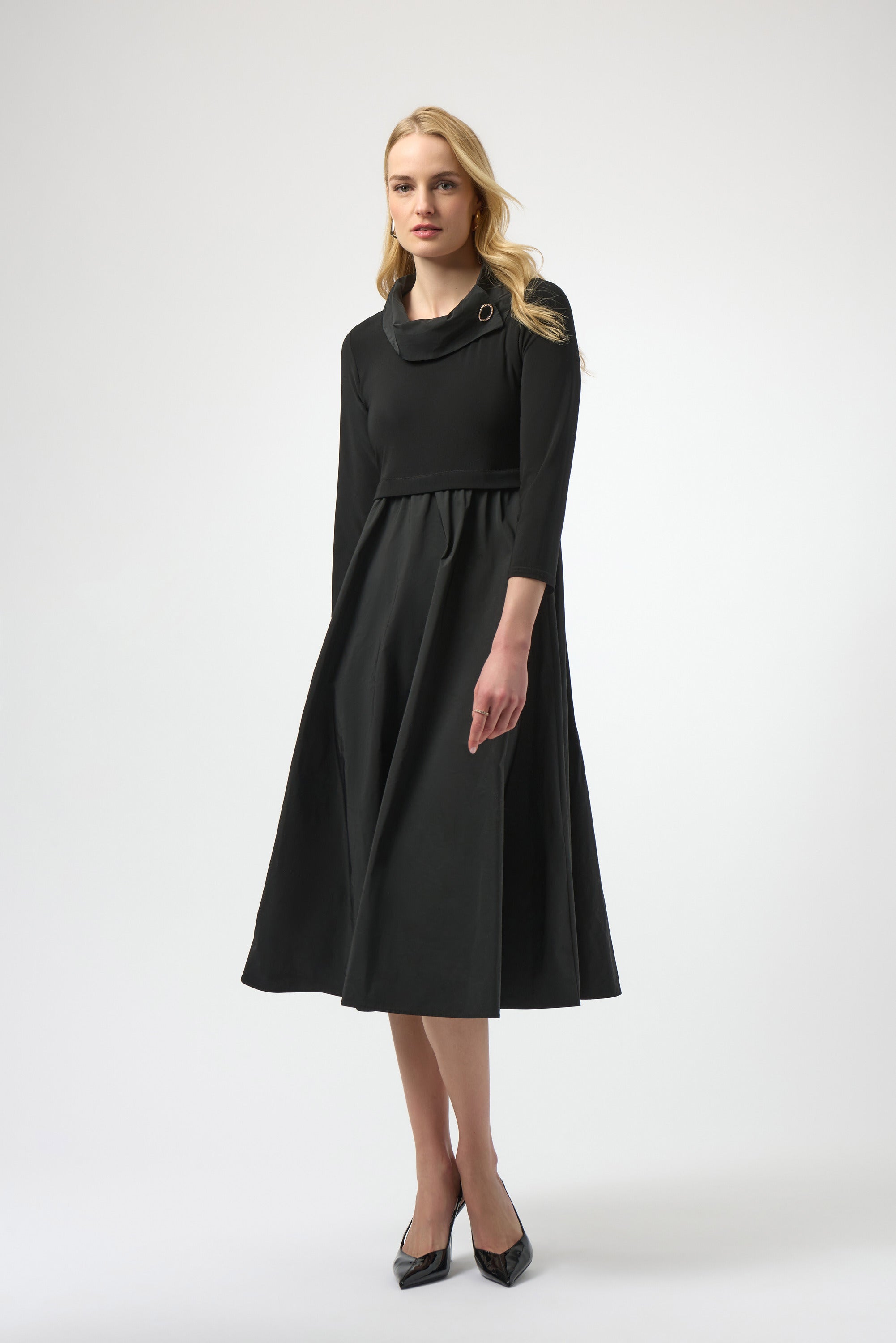 Silky Knit & Memory Fit & Flare Dress by Joseph Ribkoff - Black