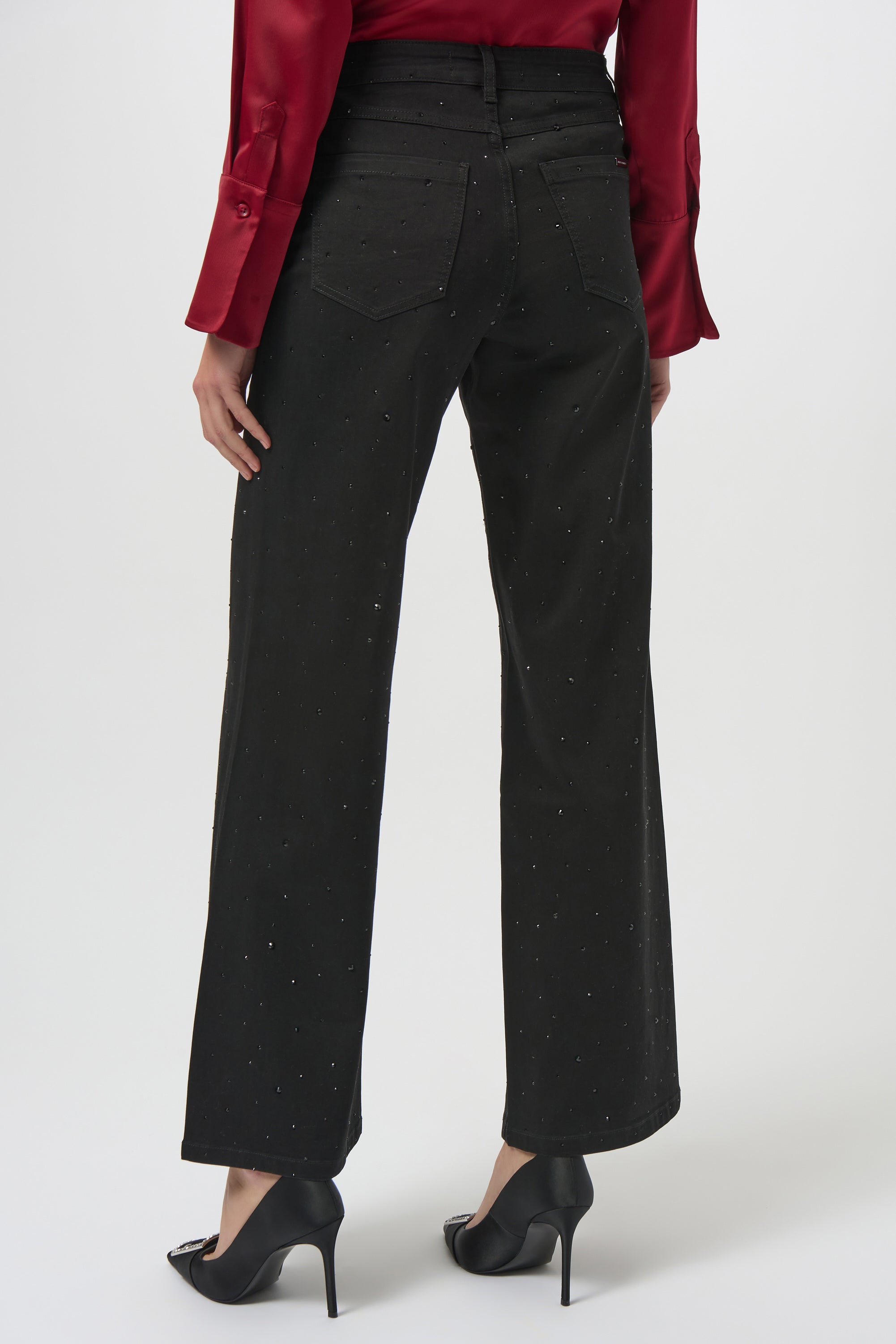 Classic Wide Leg Jeans w/Rhinestones by Joseph Ribkoff - Black
