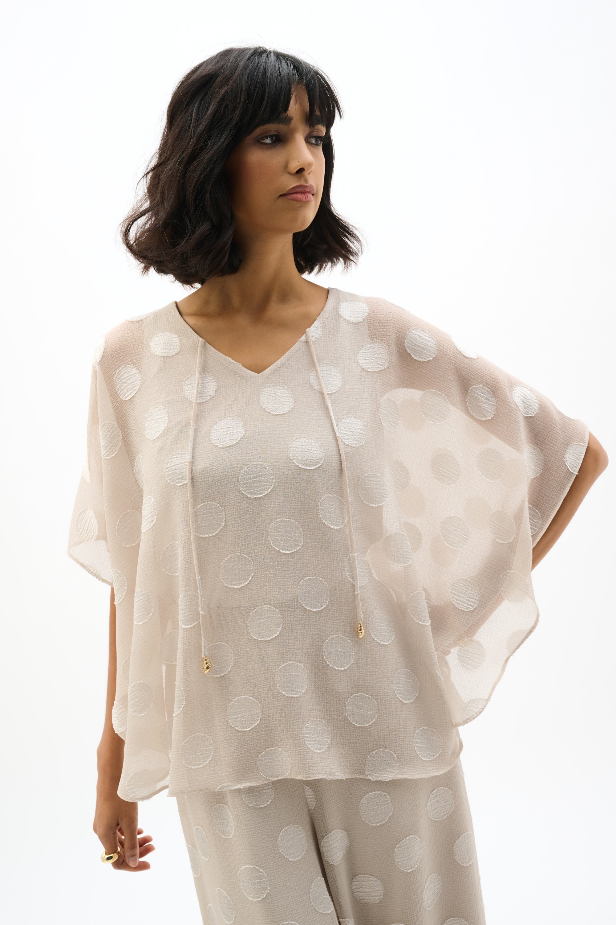 Chiffon Jacquard Dot Print Poncho Top by Joseph Ribkoff
