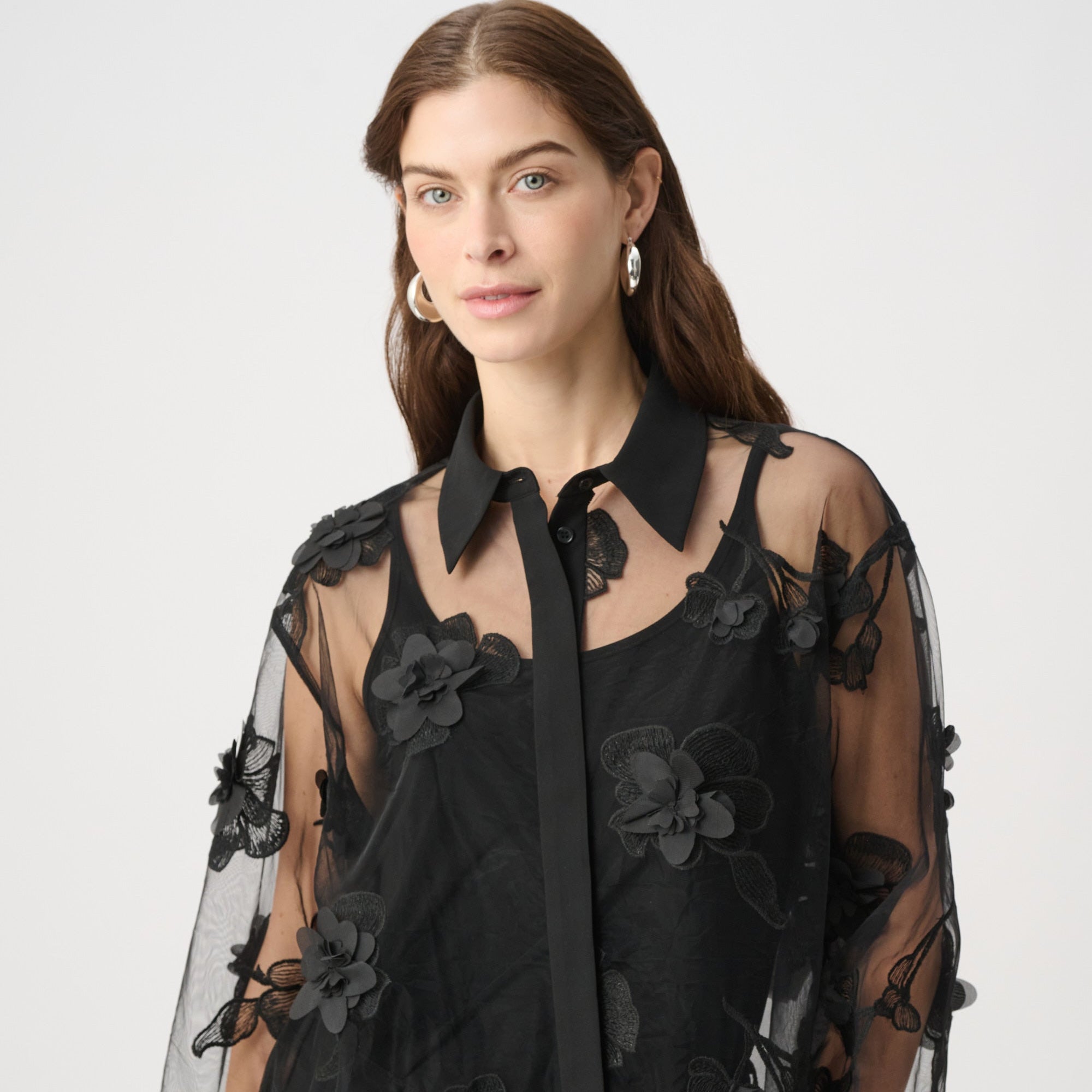 Sheer Textured Flower Appliqué Blouse by Joseph Ribkoff