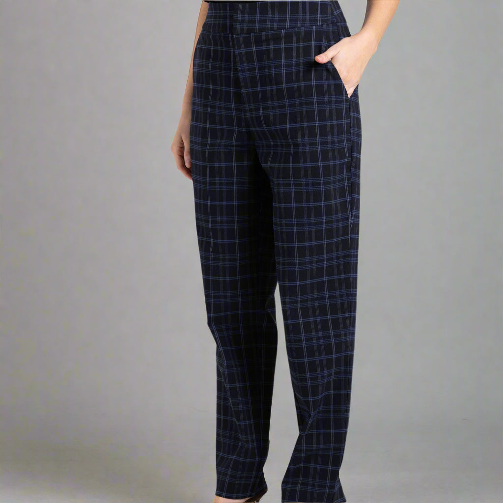 7/8 Check Navy Pant by Two-T's