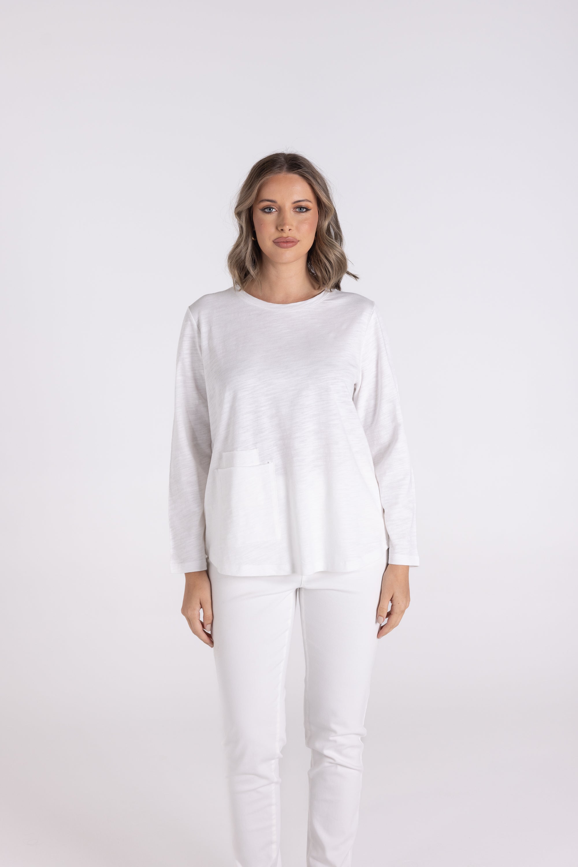 Crew 7/8 Sleeve Tee w/Pocket by Two-T's - White