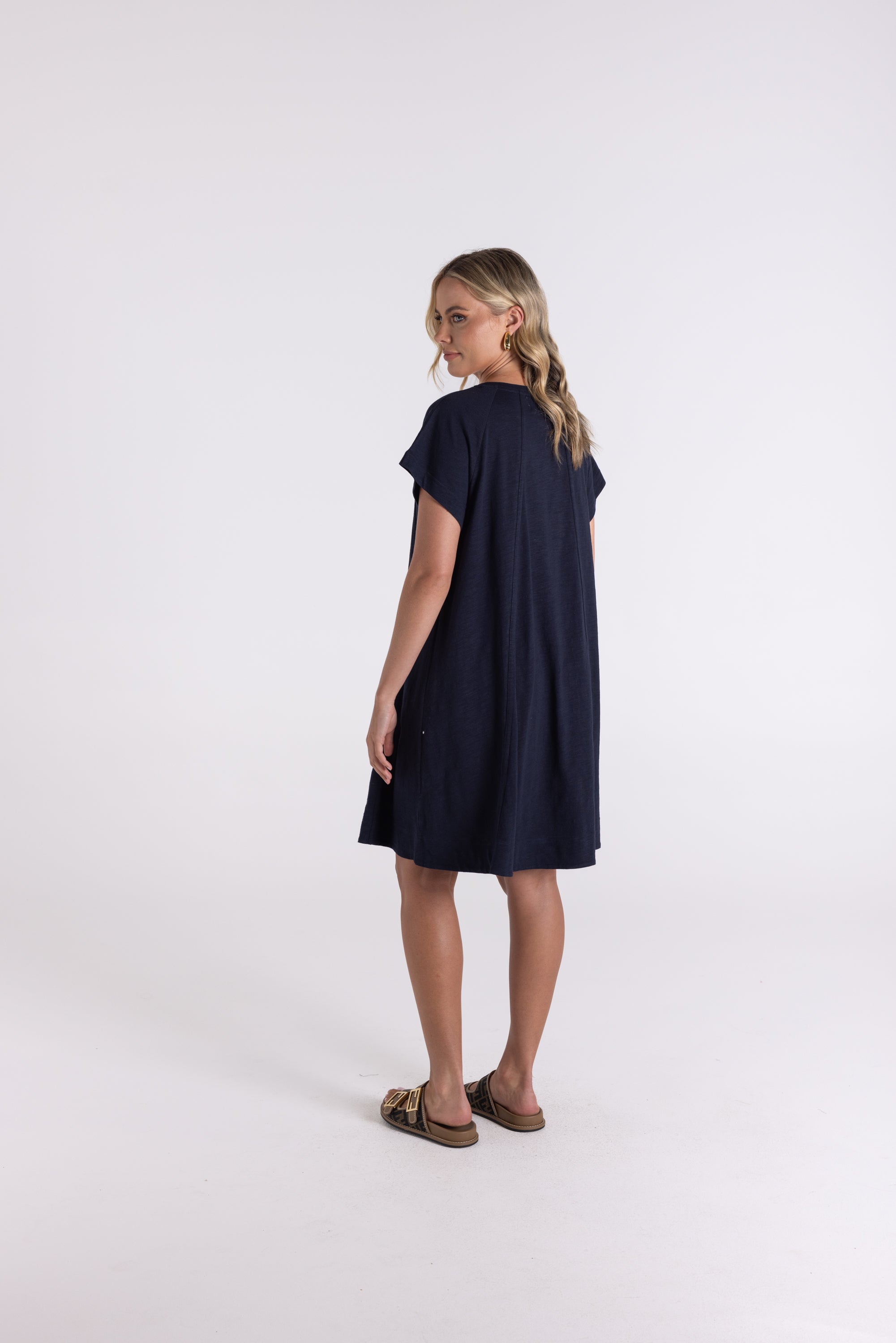 Jersey T-Shirt Dress by Two-T's - Navy