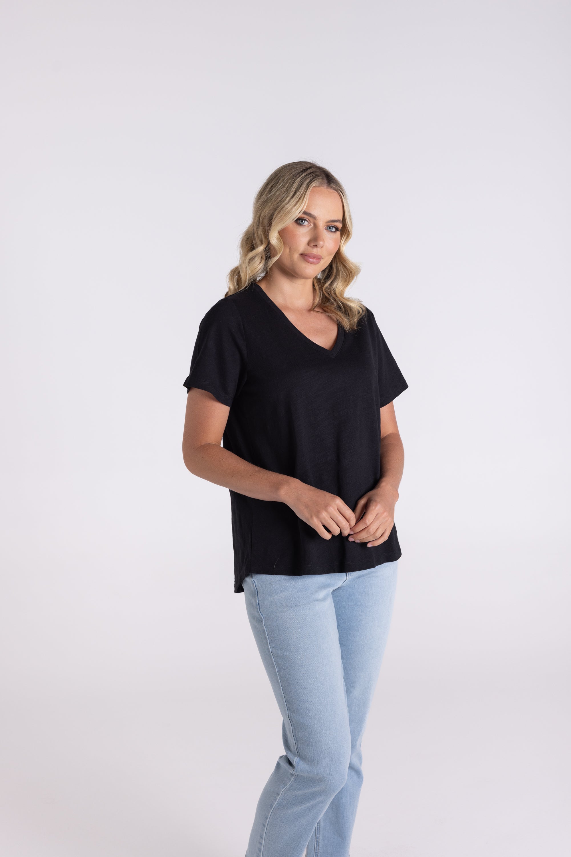 V Neck T-Shirt by Two-T's - Black