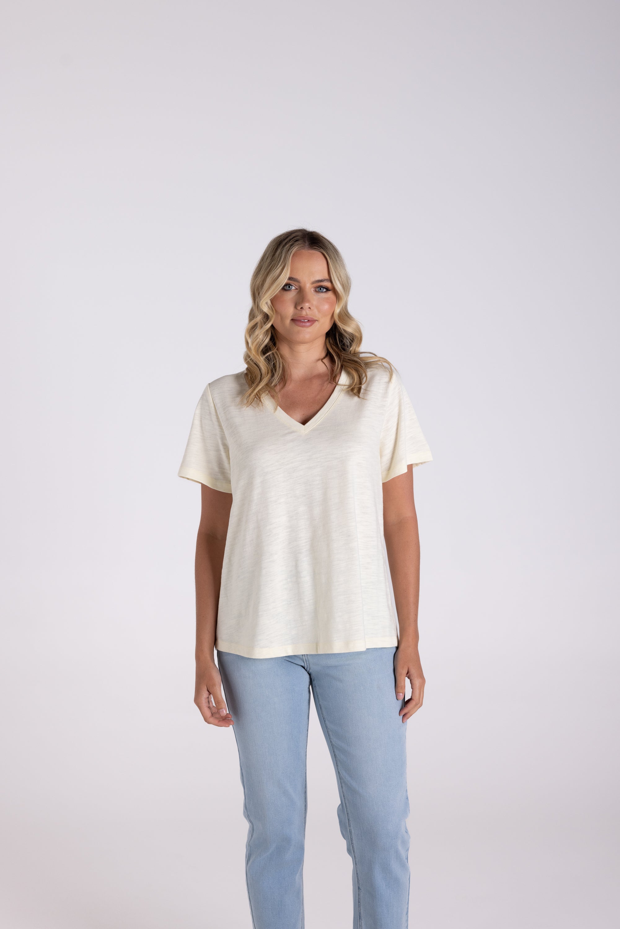 V Neck T-Shirt by Two-T's - Butter