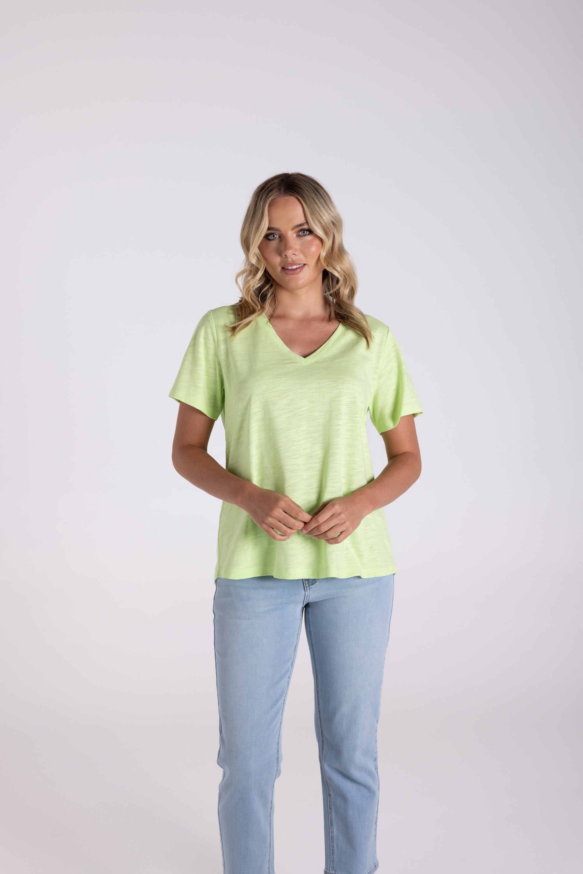 V Neck T-Shirt by Two-T's - Lime