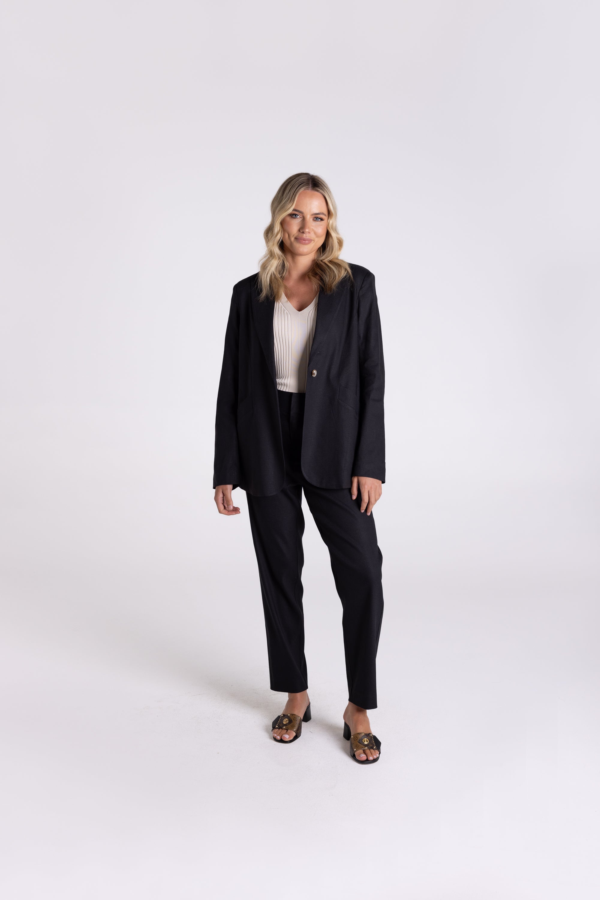 Linen Viscose Jacket by Two-T's - Black