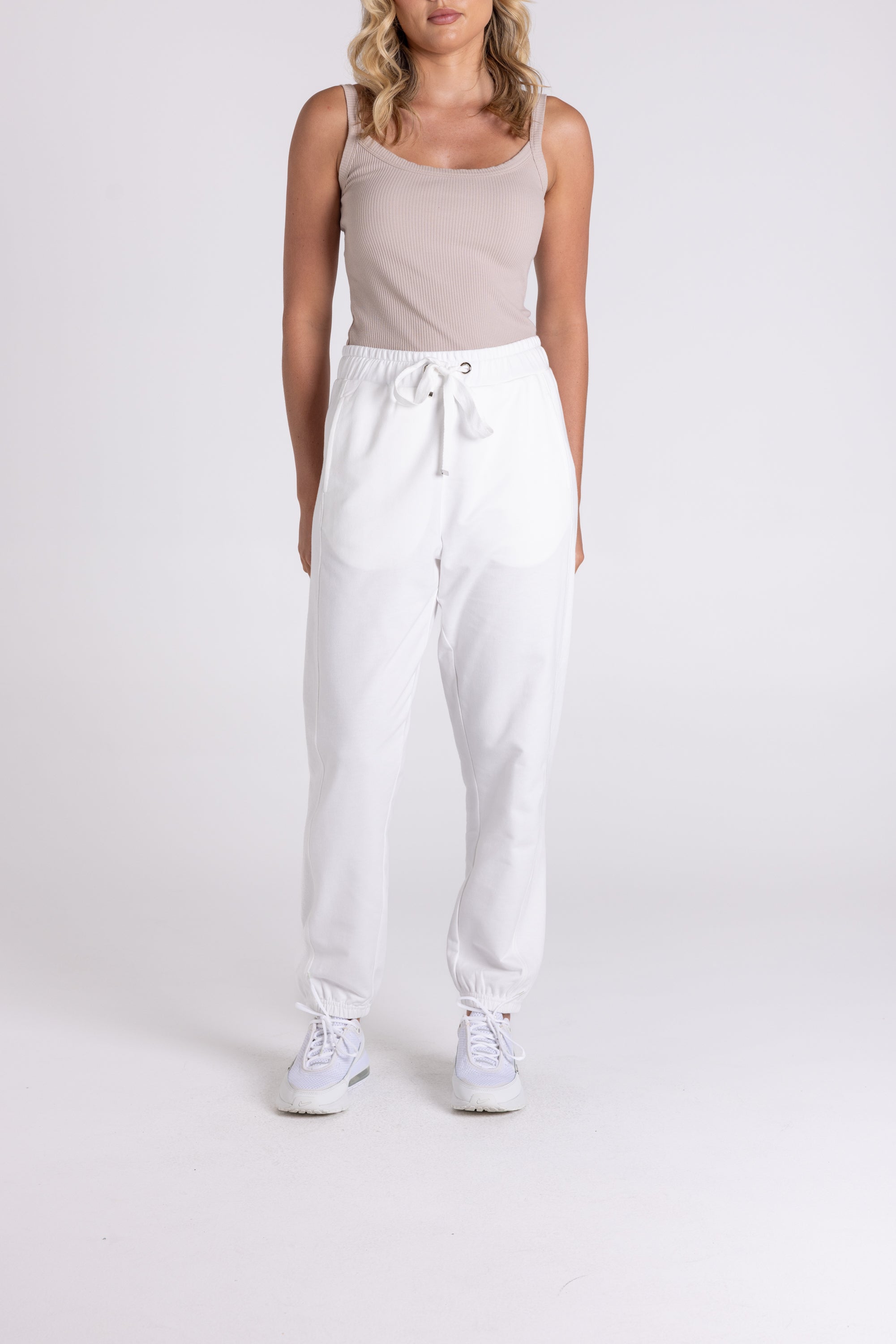 Track Pant w/Rib Trim by Two-T's - White