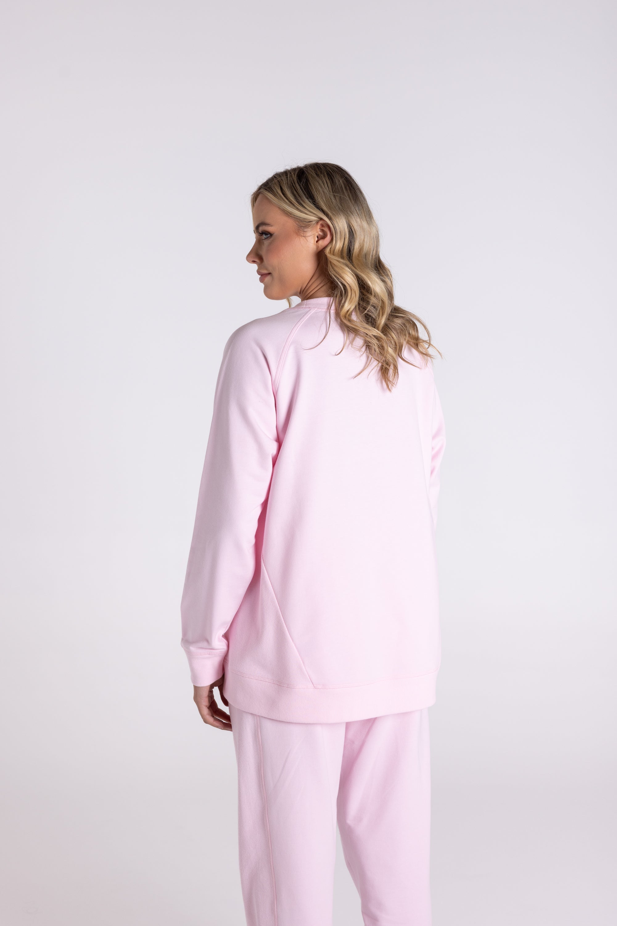 Raglan Sweat w/Beaded Logo by Two-T's - Sand/Pink Beading