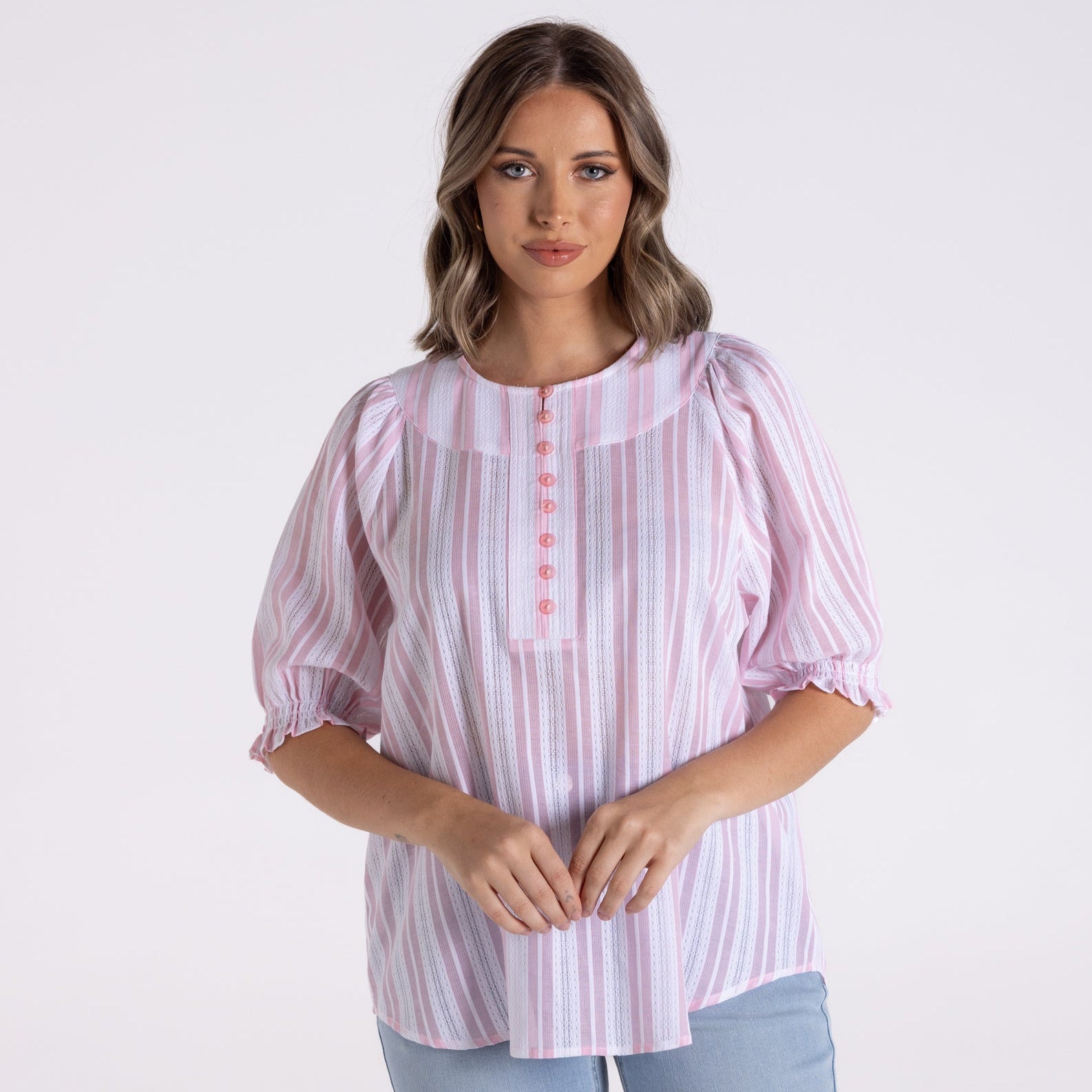 Cotton striped lace top by Two-T's