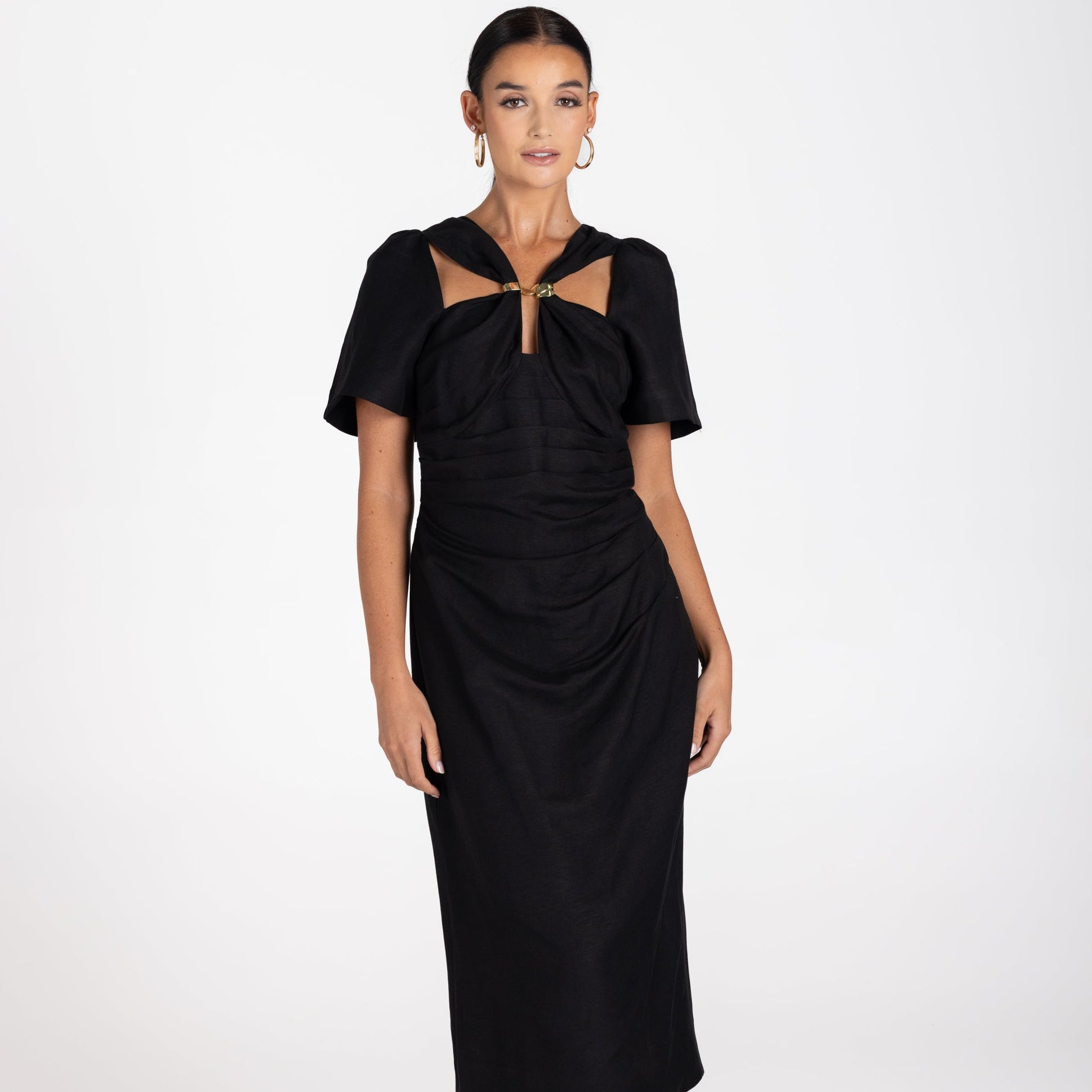 Draped midi dress with gold clip by Two-T's