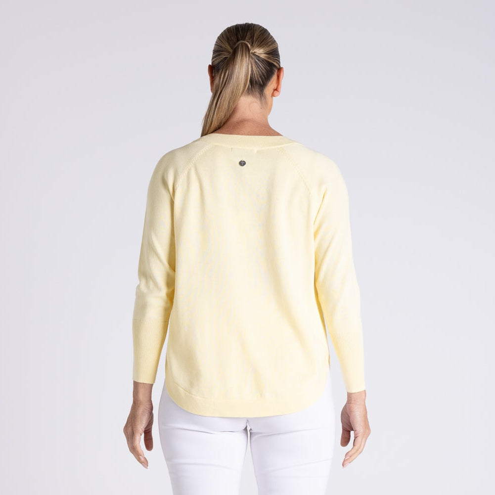 Raglan V neck top with scoop hem by Two T's - Lemon Icing