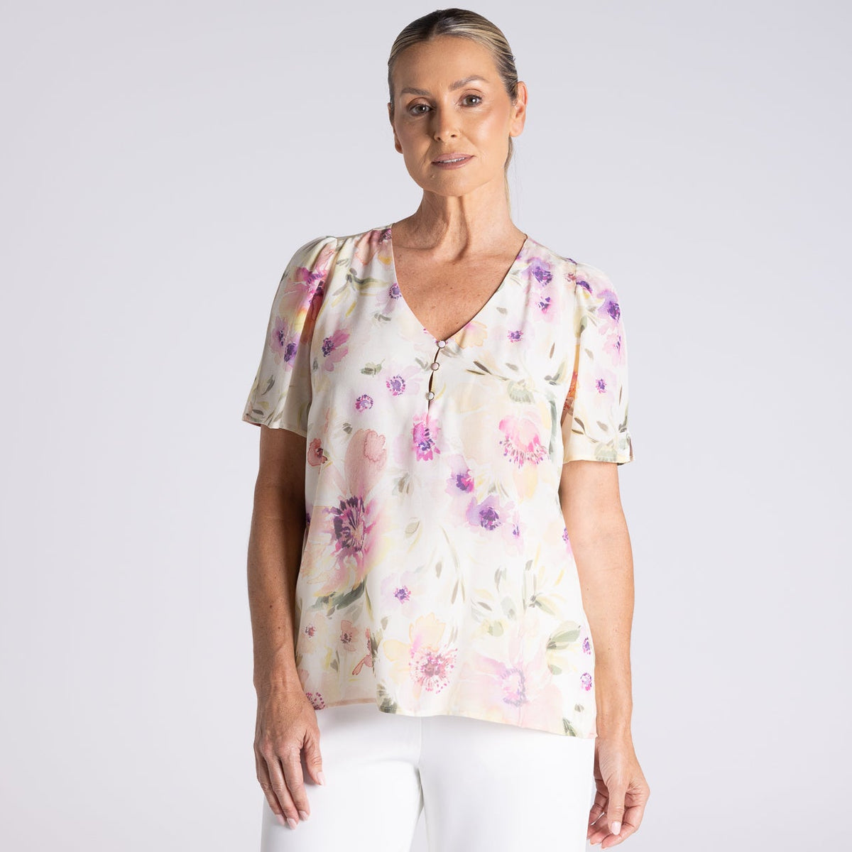 Pansy print top by Two T's
