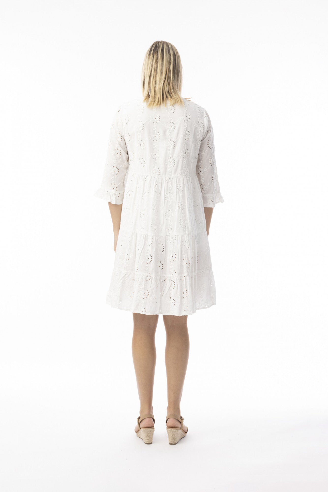 Broderie Essentials Dress Frill Hem & Sleeves by Orientique - White