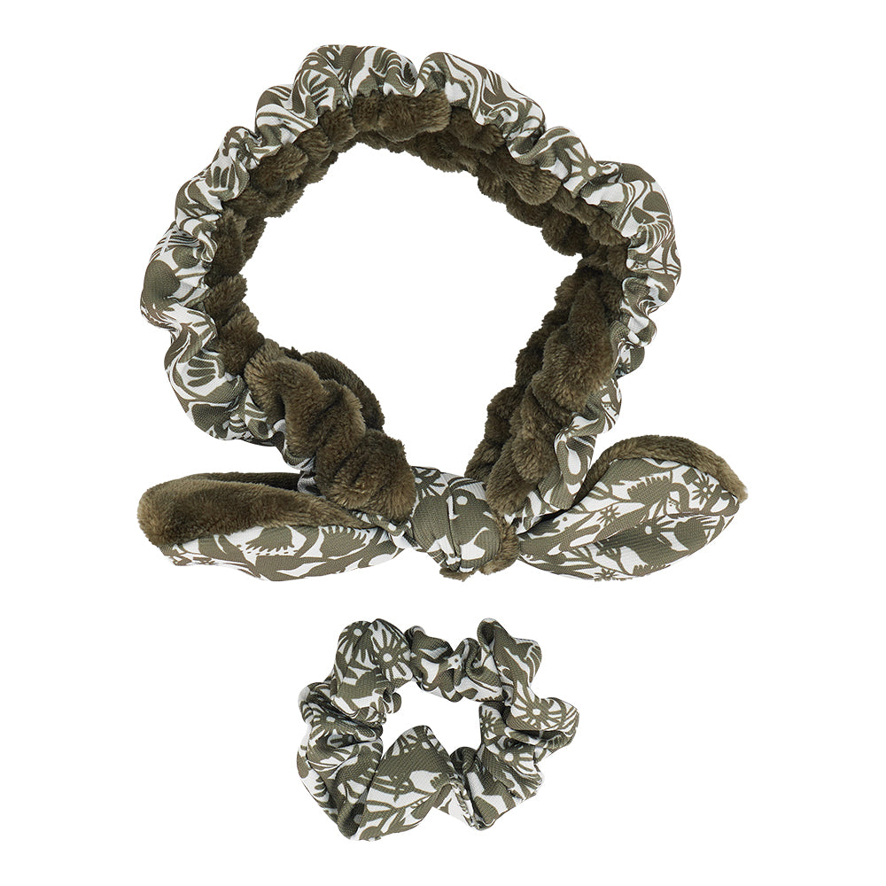 Printed Headband And Scrunchie Set - Green