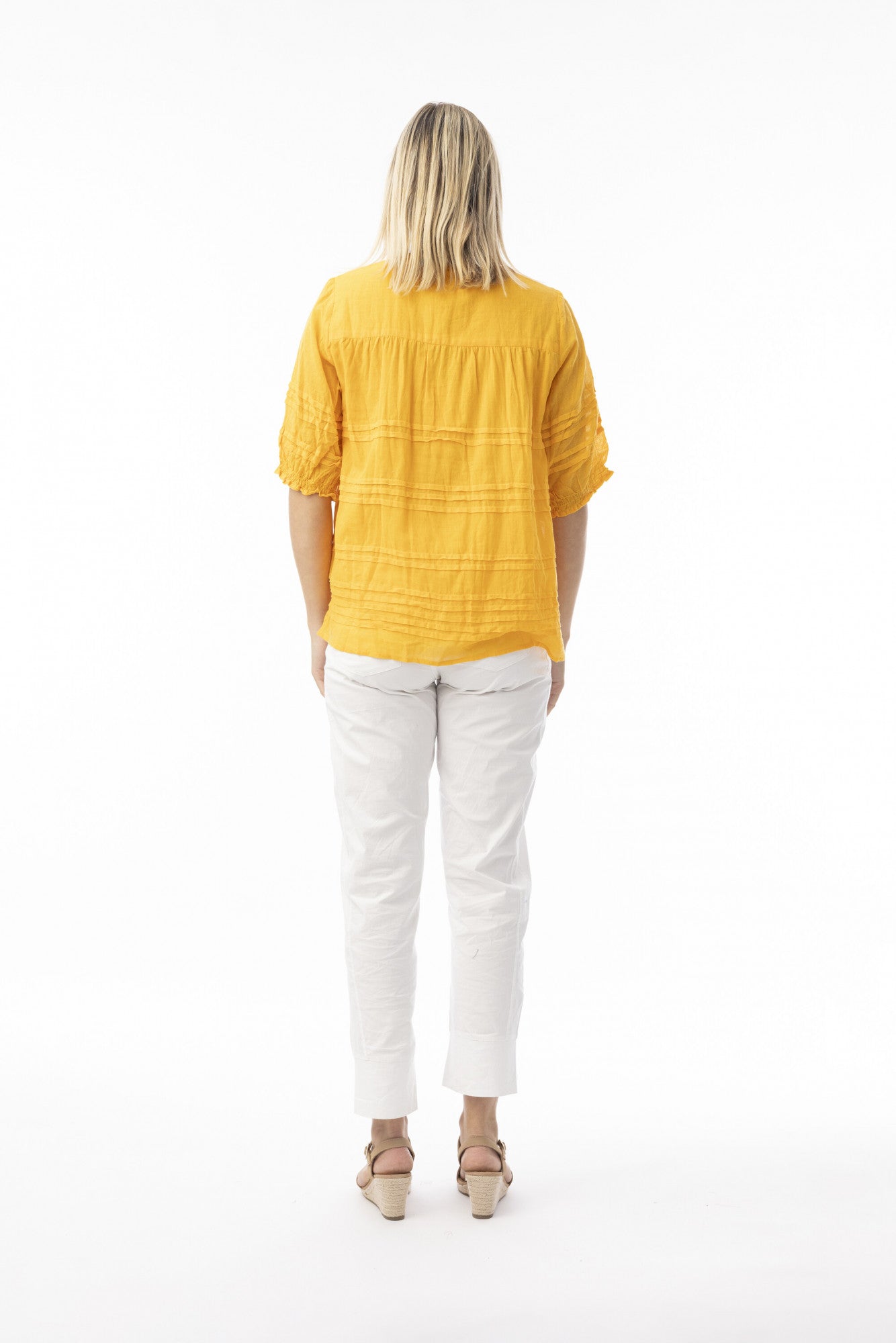 Essentials Pleated Top by Orientique - Saffron