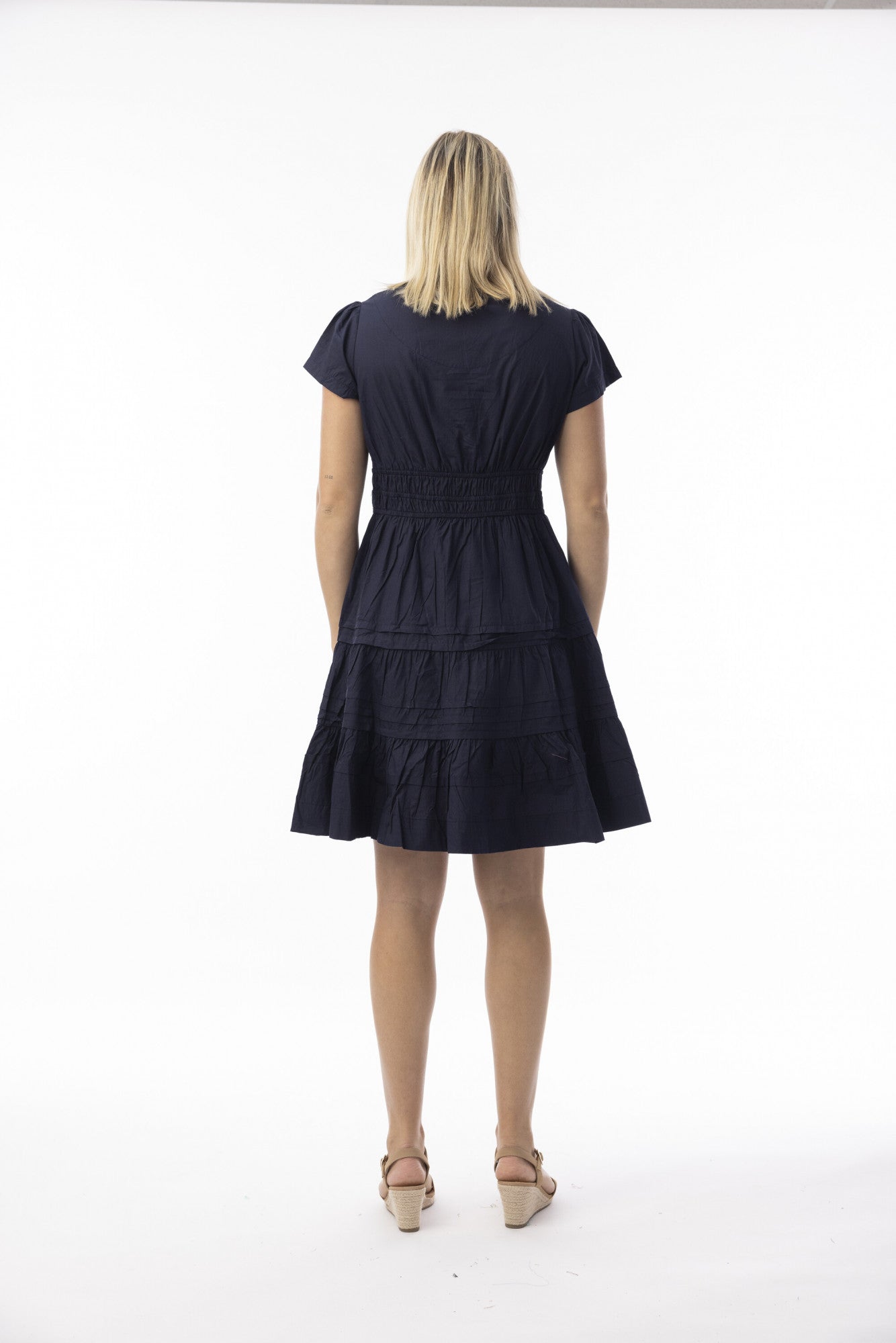 Poplin Essentials Dress Short Ruched by Orientique - Navy