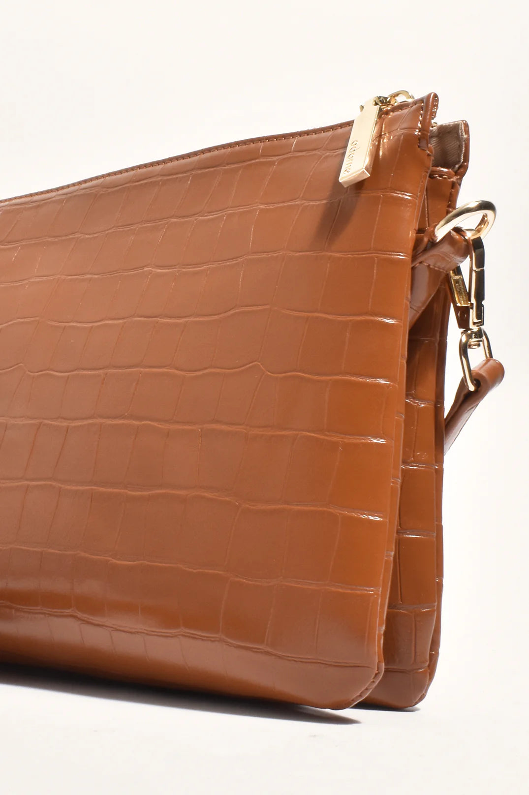 Sadie Croc Slim Cross Body Bag by Adorne - Tan