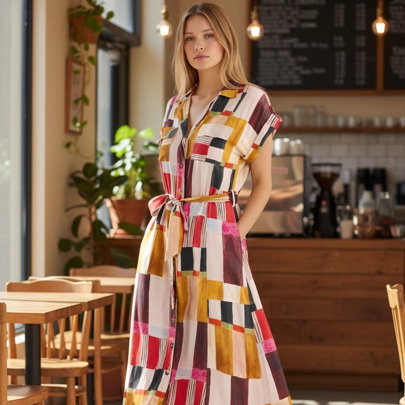 Portia Dress Painterly Geo Print by Brave & True