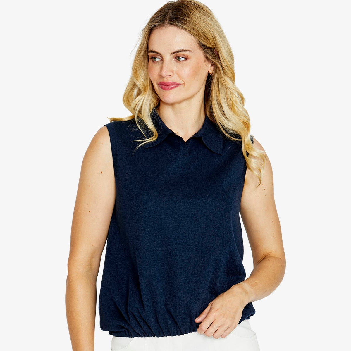 Elia Sleeveless knit polo top by Ping Pong - NAvy