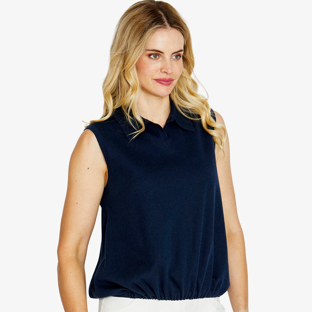 Elia Sleeveless knit polo top by Ping Pong - NAvy