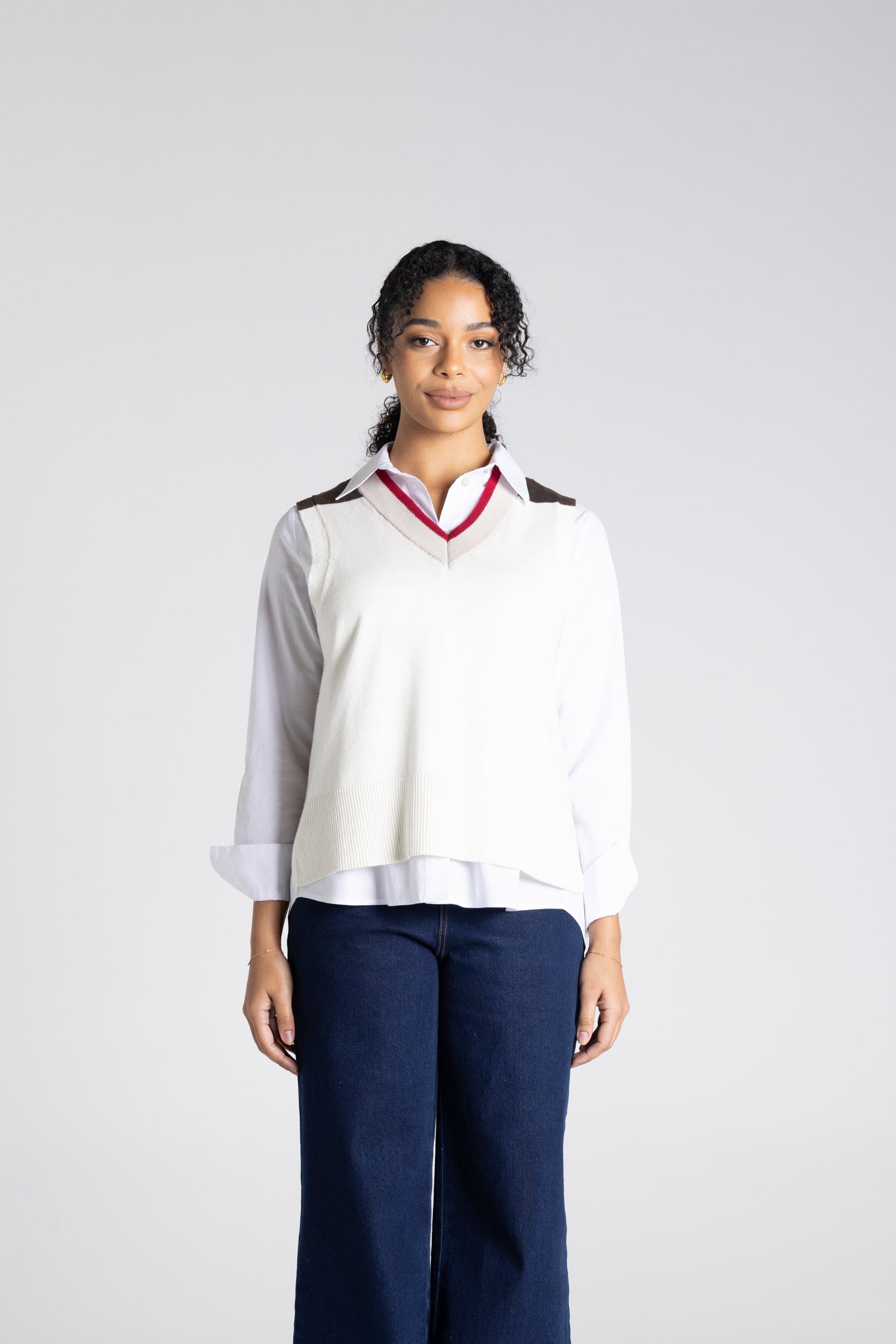 Colour Block Vest by Two-Ts - Ivory Combo