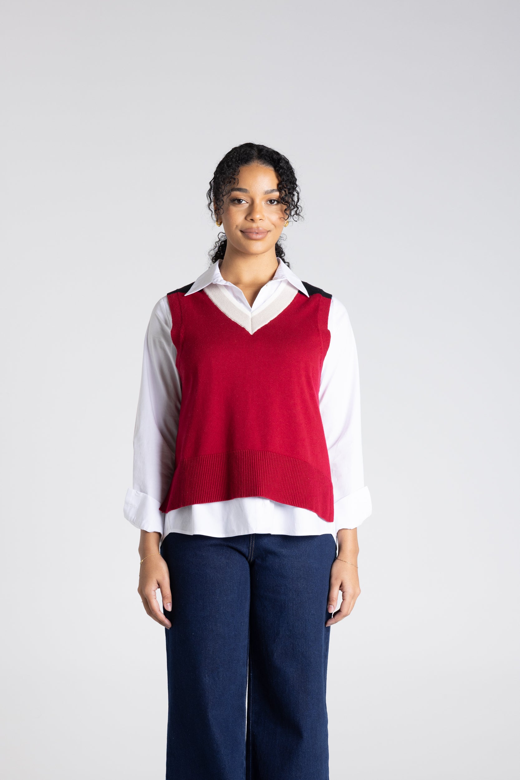 Colour Block Vest by Two-Ts - Spiced Wine Combo
