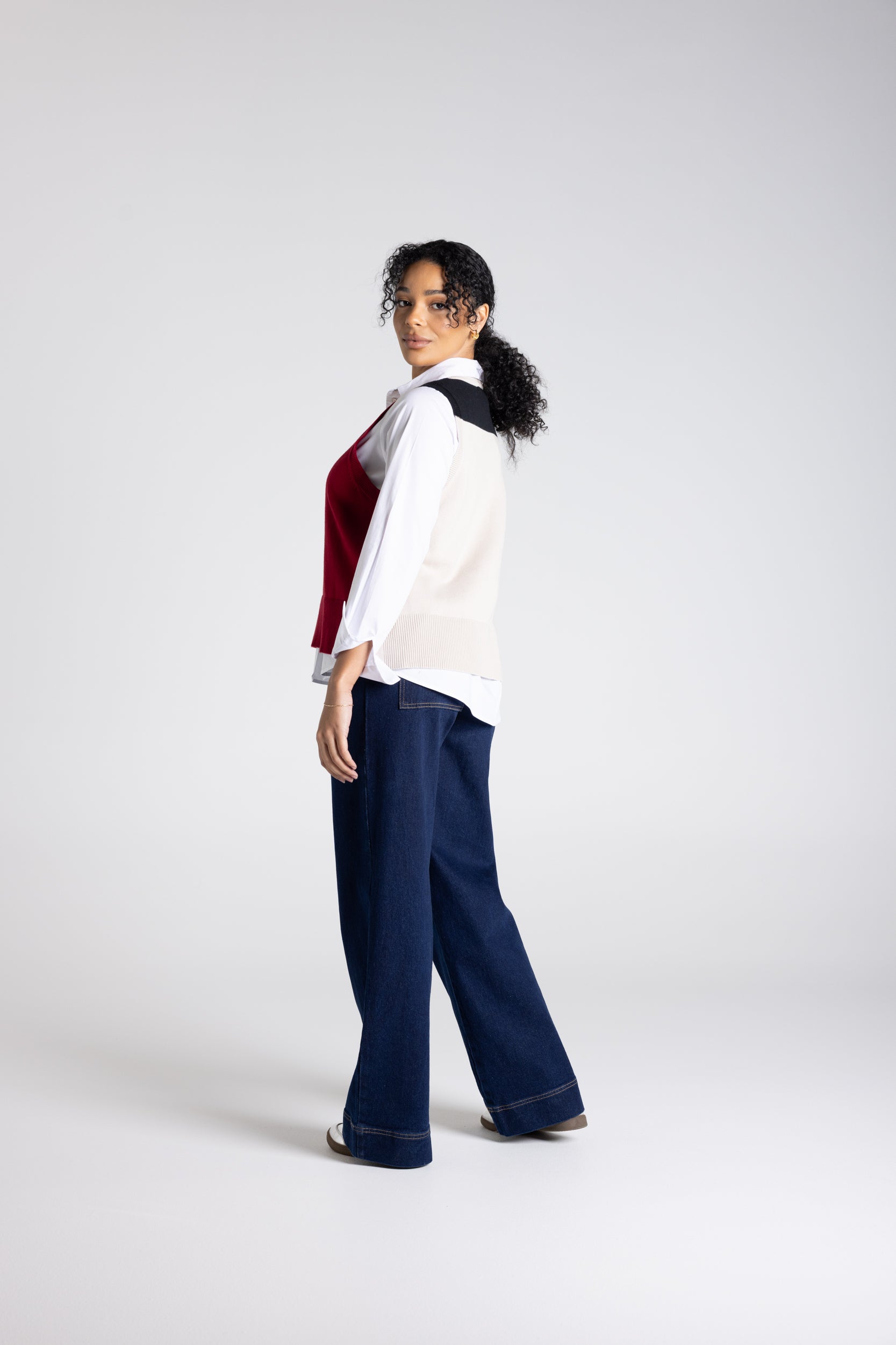 Colour Block Vest by Two-Ts - Spiced Wine Combo