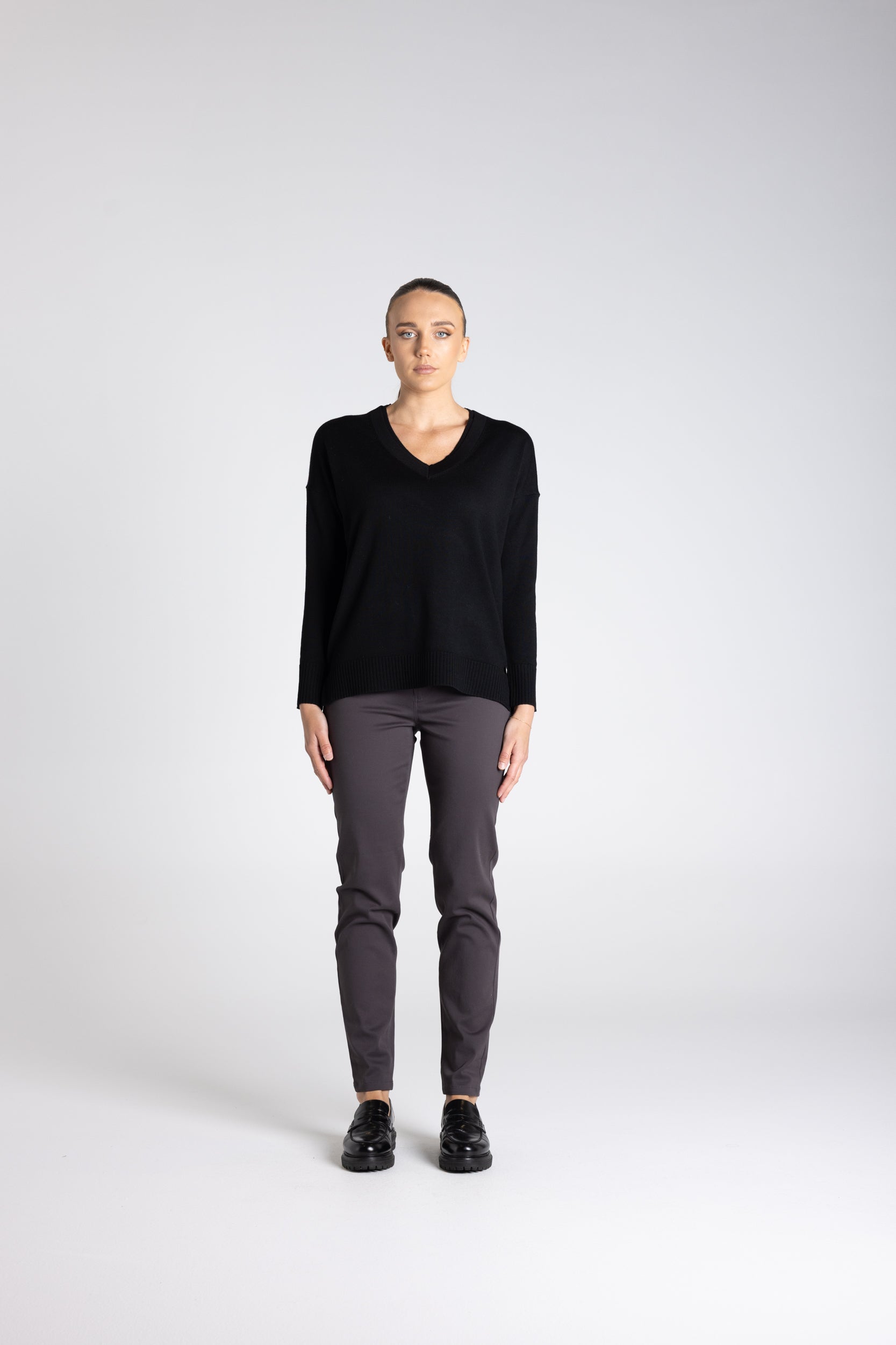 Double V Neck Sweater by Two-Ts - Black