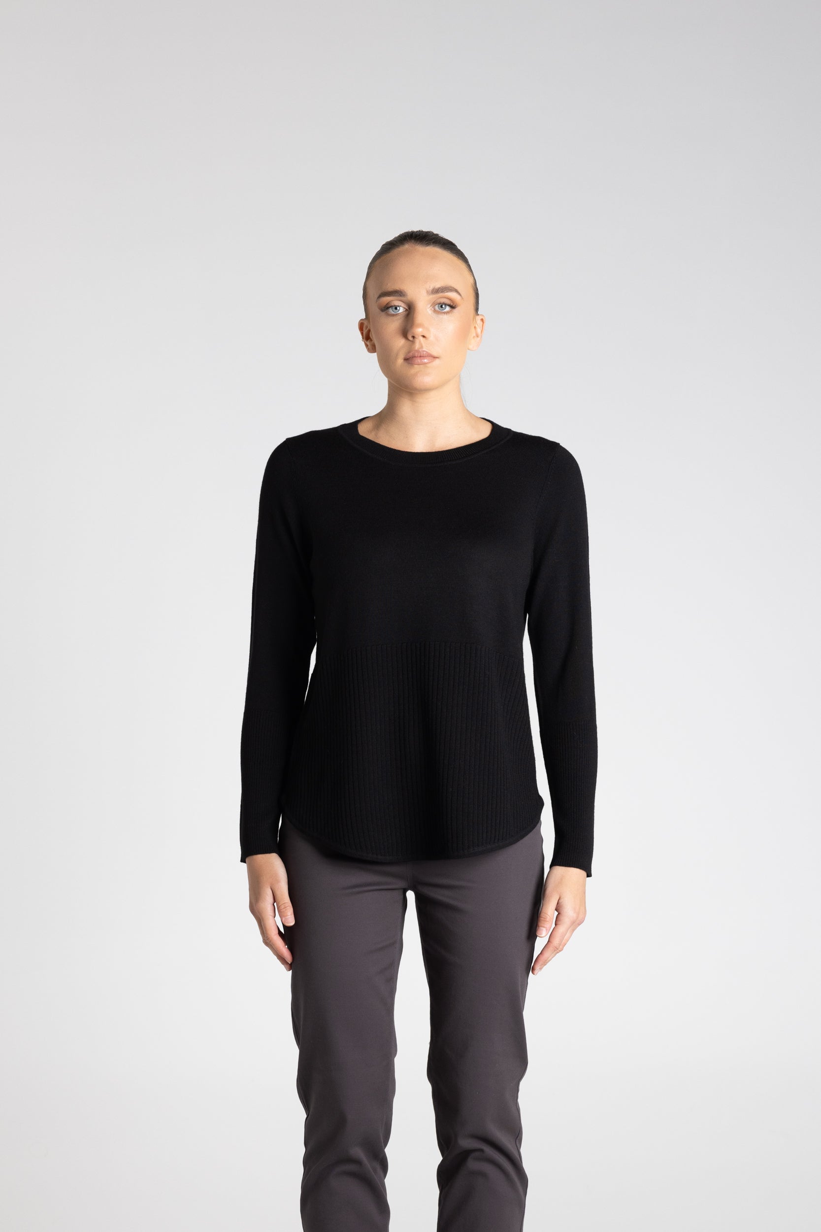 Merino Scoop Rib Hem by Two-Ts - Black