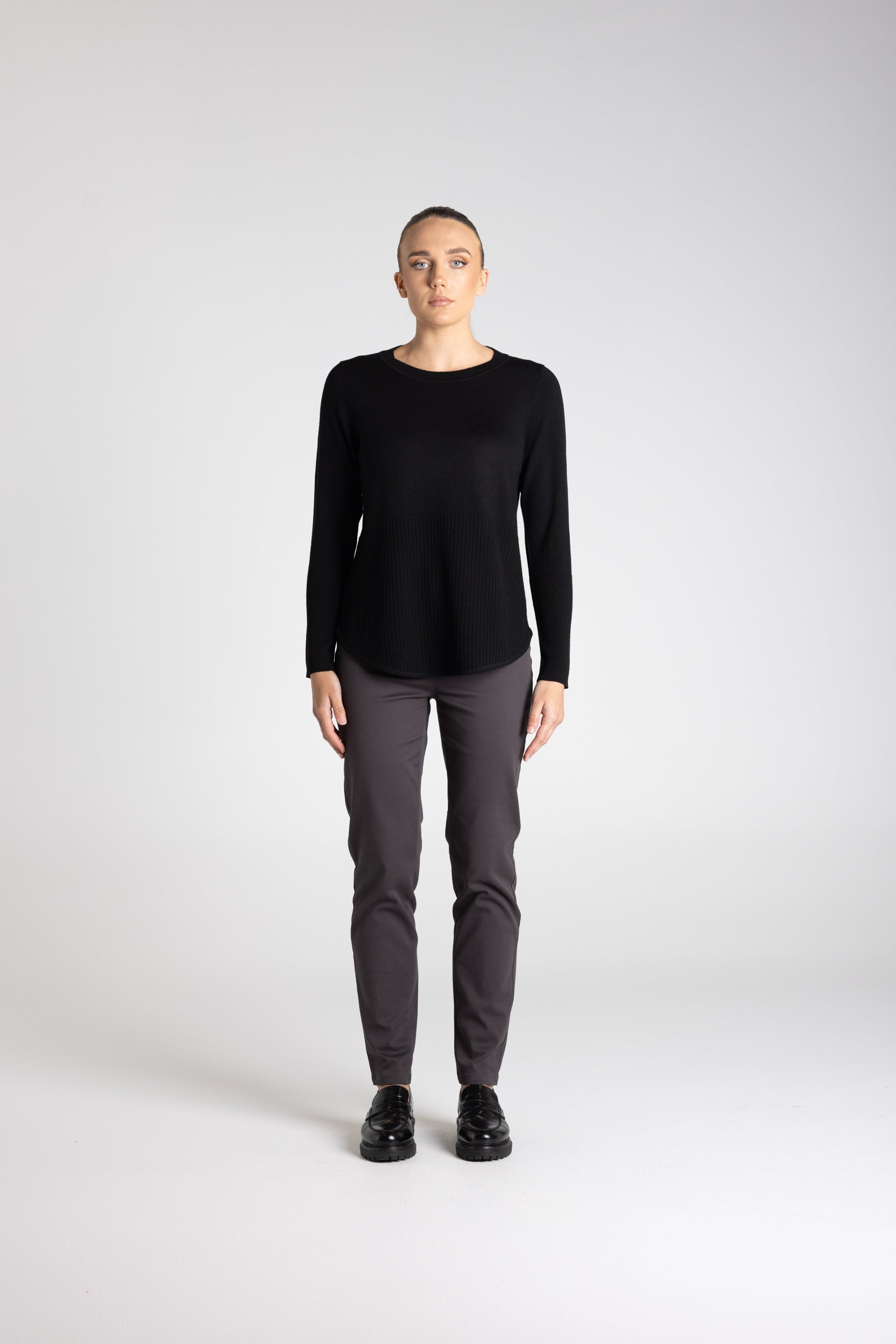 Merino Scoop Rib Hem by Two-Ts - Black