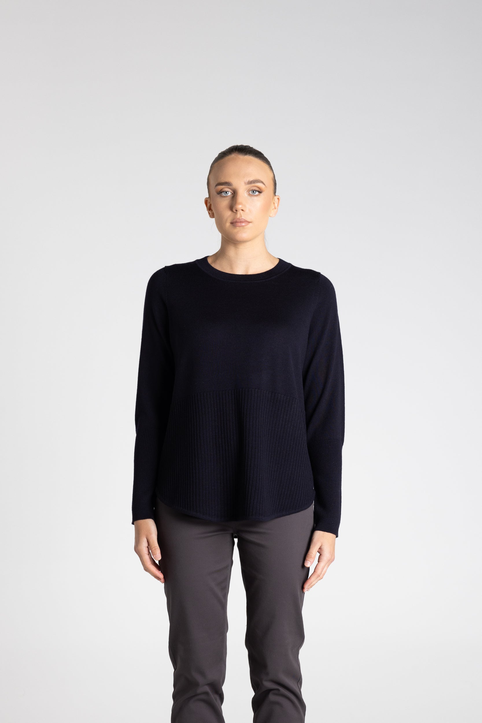 Merino Scoop Rib Hem by Two-Ts - Ink
