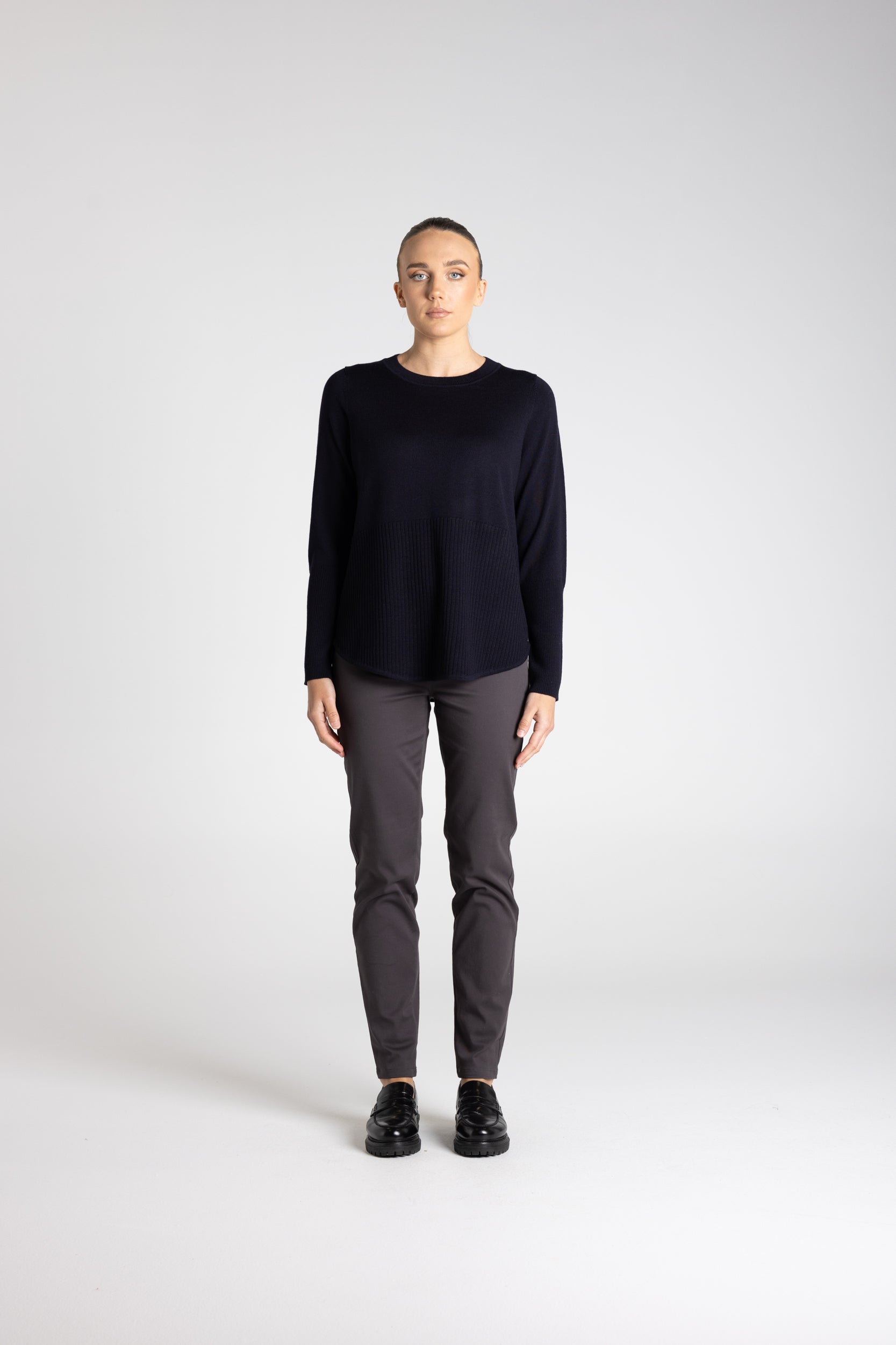 Merino Scoop Rib Hem by Two-Ts - Ink