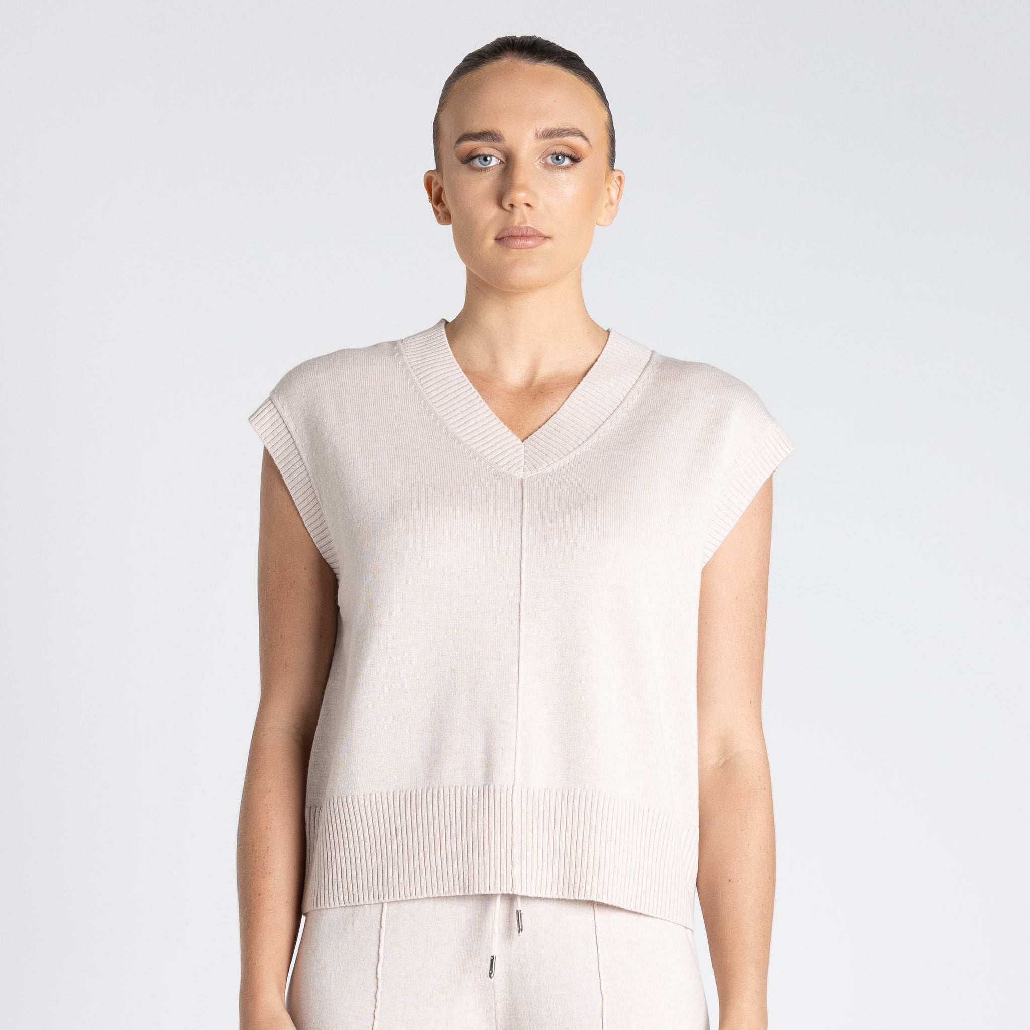V Neck Cotton/Merino Vest by Two-T's