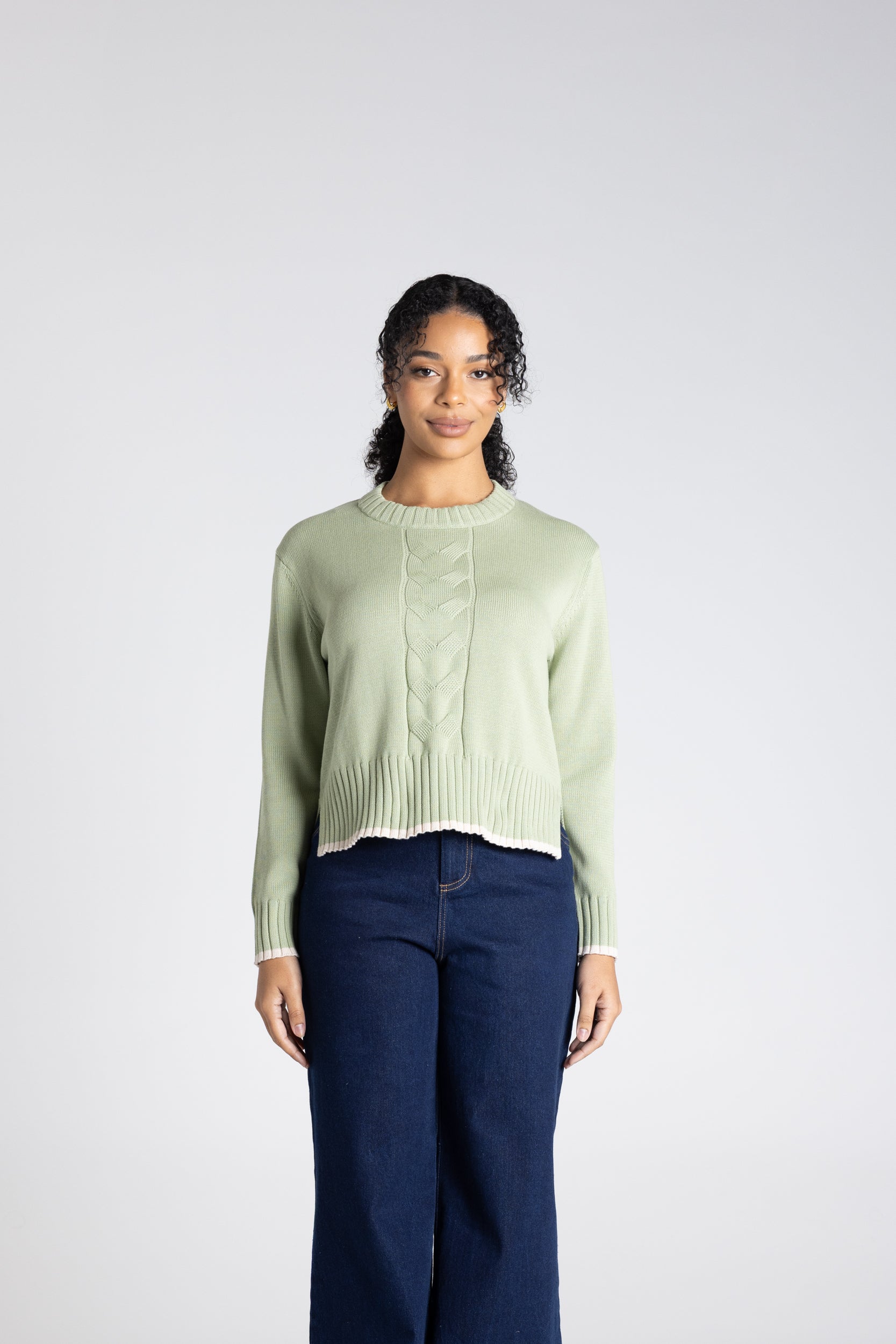 Cable Knit by Two-Ts - Pistachio w/Oat Tipping
