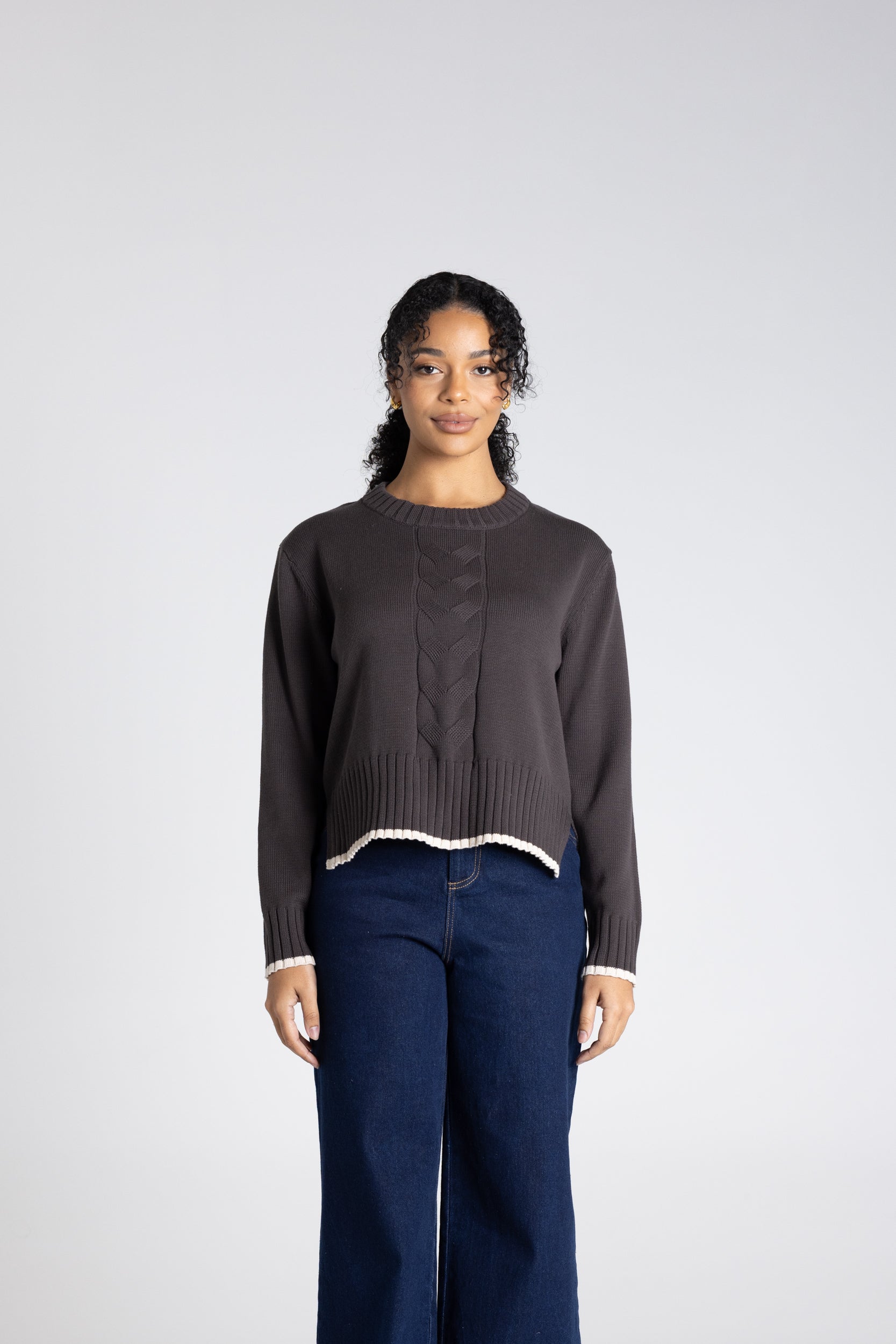 Cable Knit by Two-Ts - Slate w/Oat Tipping