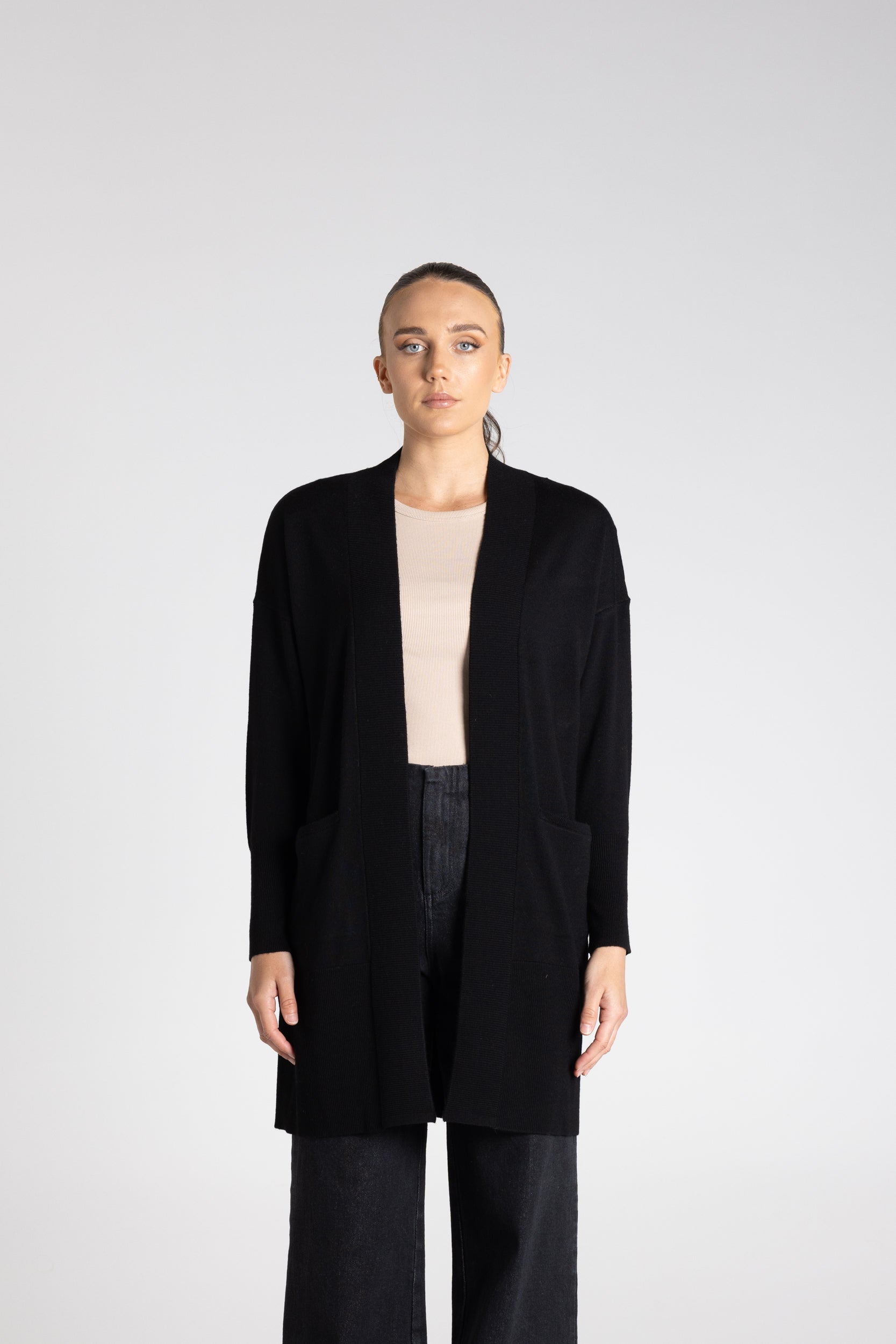 Merino Long Cardigan by Two-Ts - Black