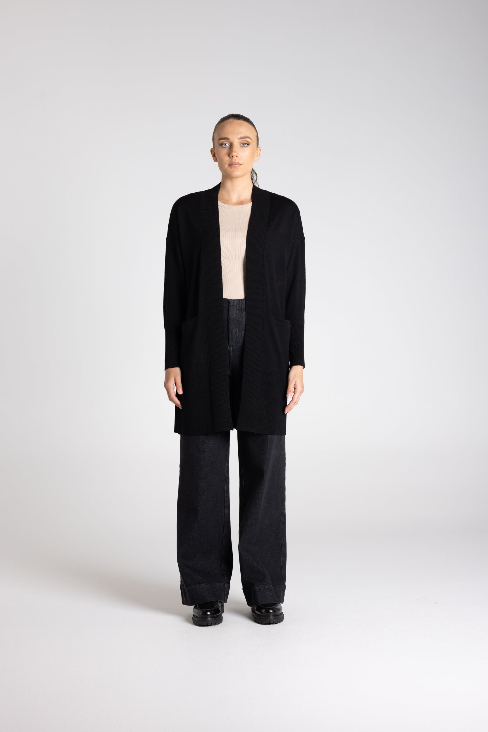 Merino Long Cardigan by Two-Ts - Black