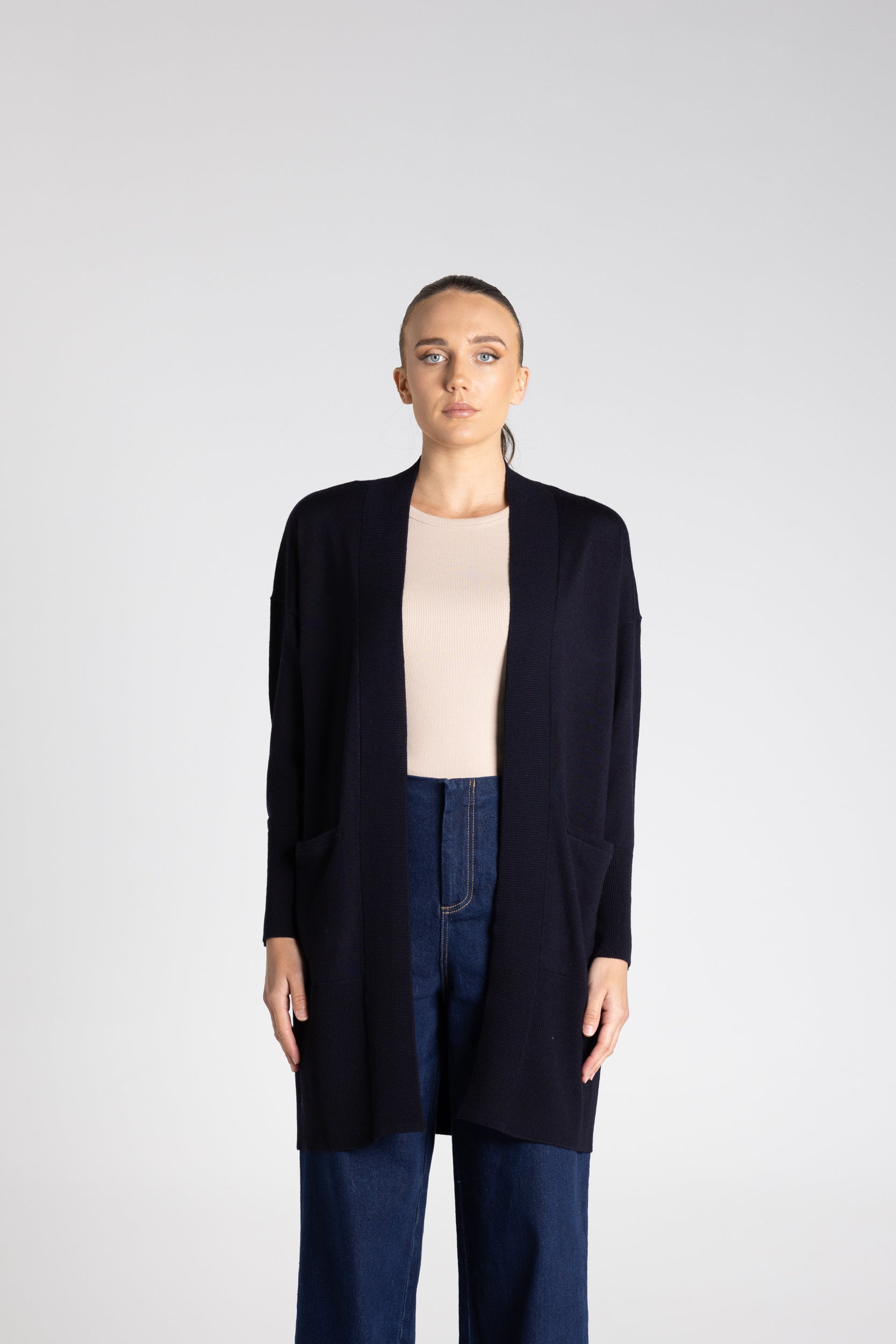 Merino Long Cardigan by Two-Ts - Ink