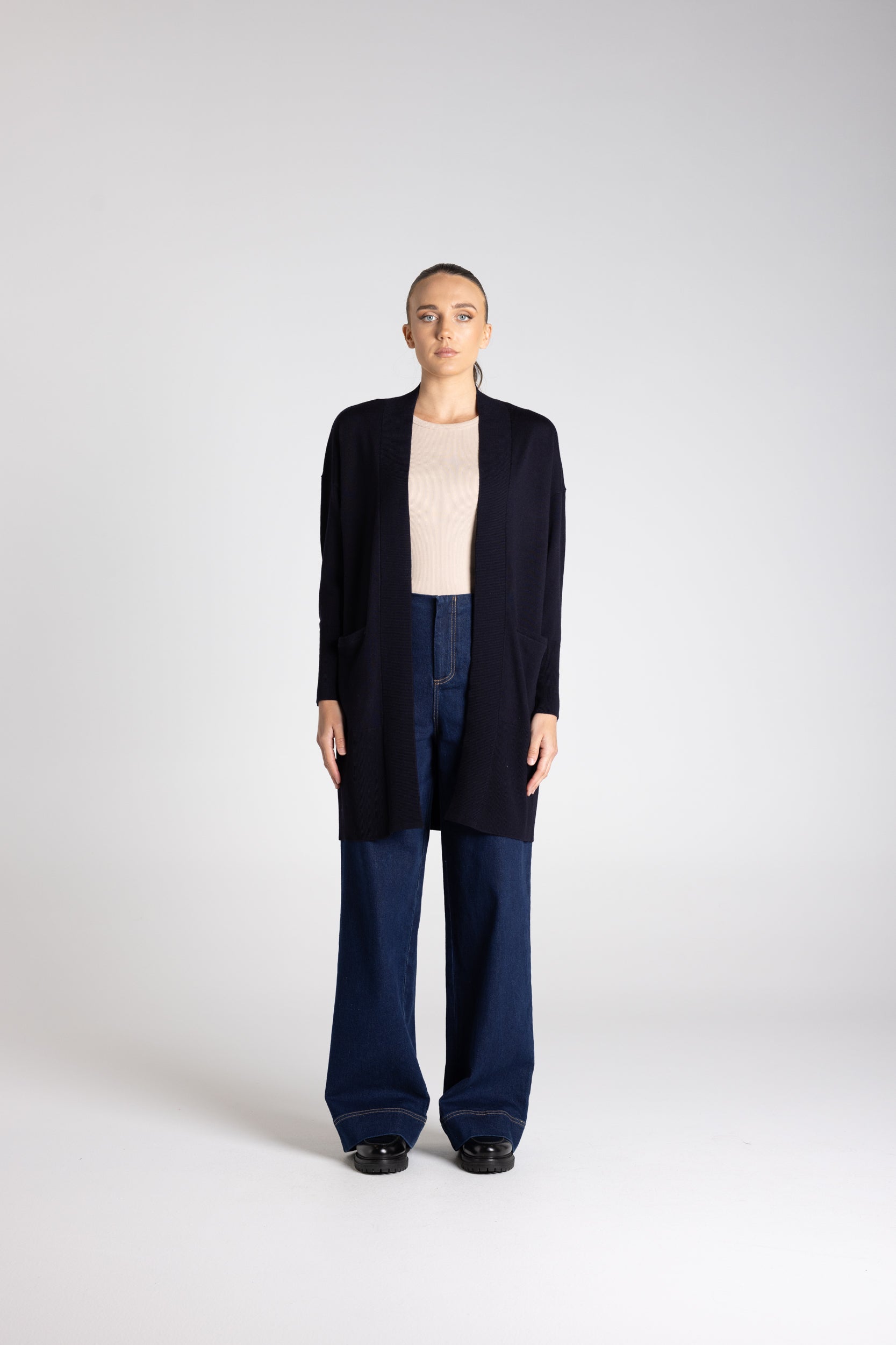Merino Long Cardigan by Two-Ts - Ink