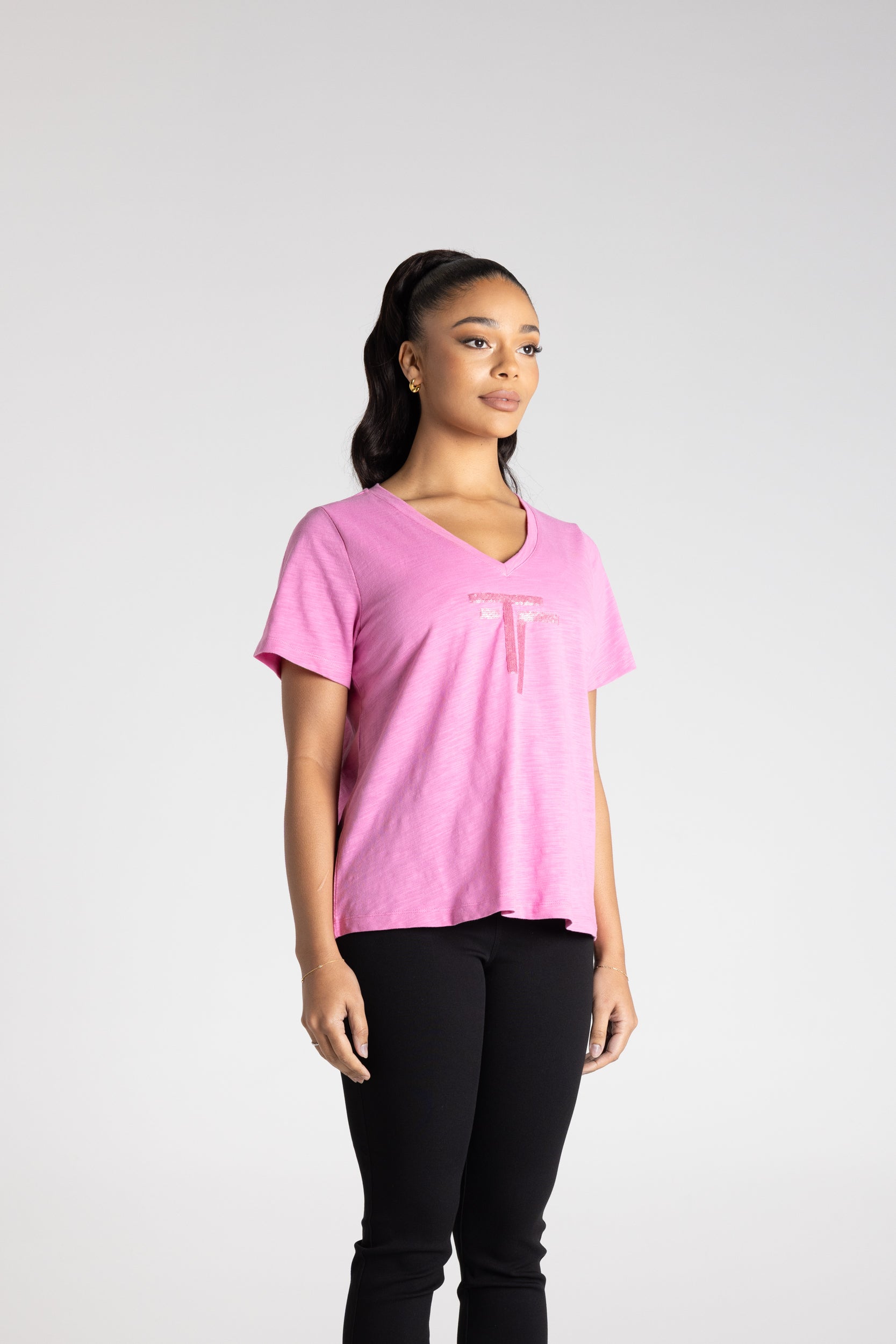 V-Neck T-Shirt by Two-Ts - Ultra Pink