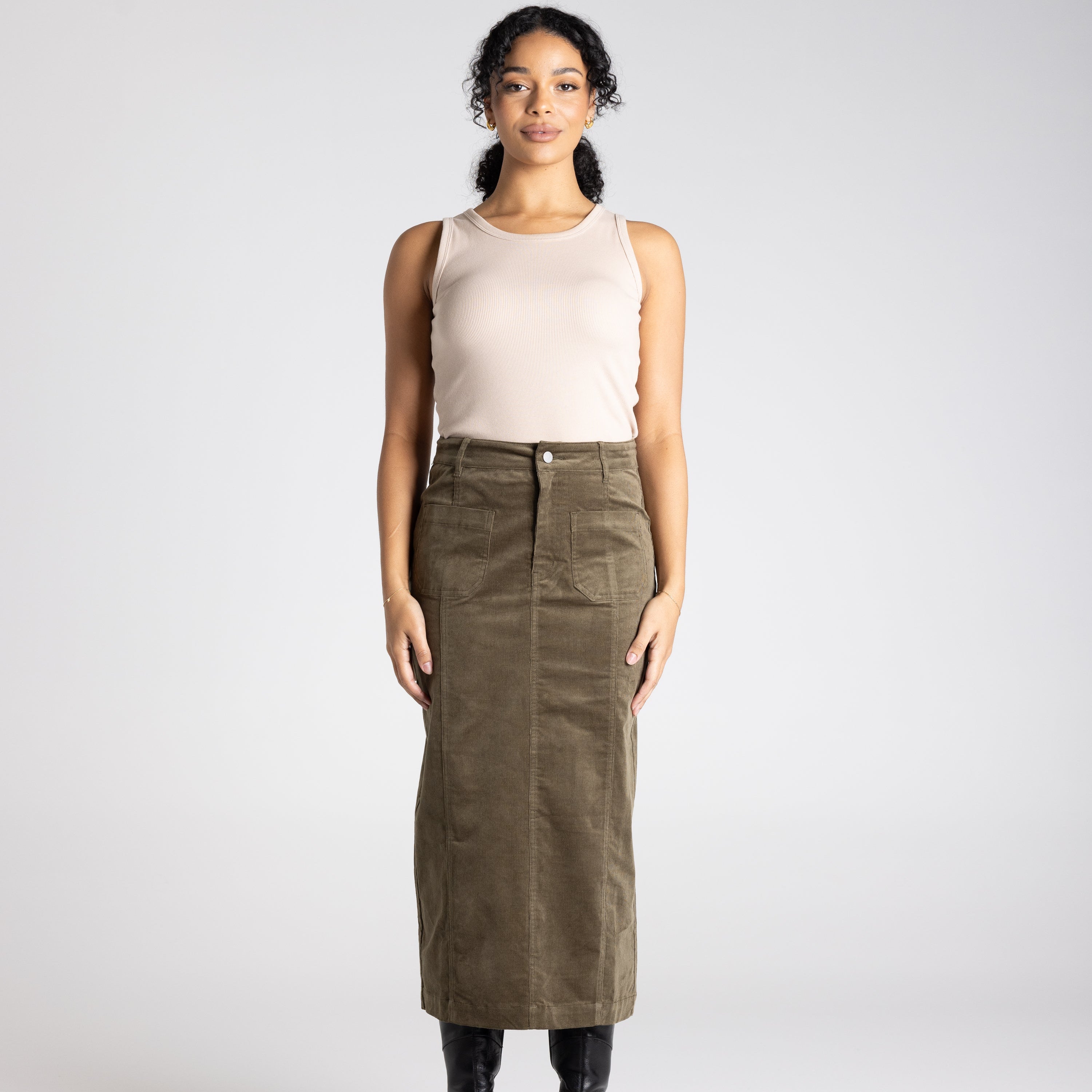 Cord Midi Skirt by Two T's