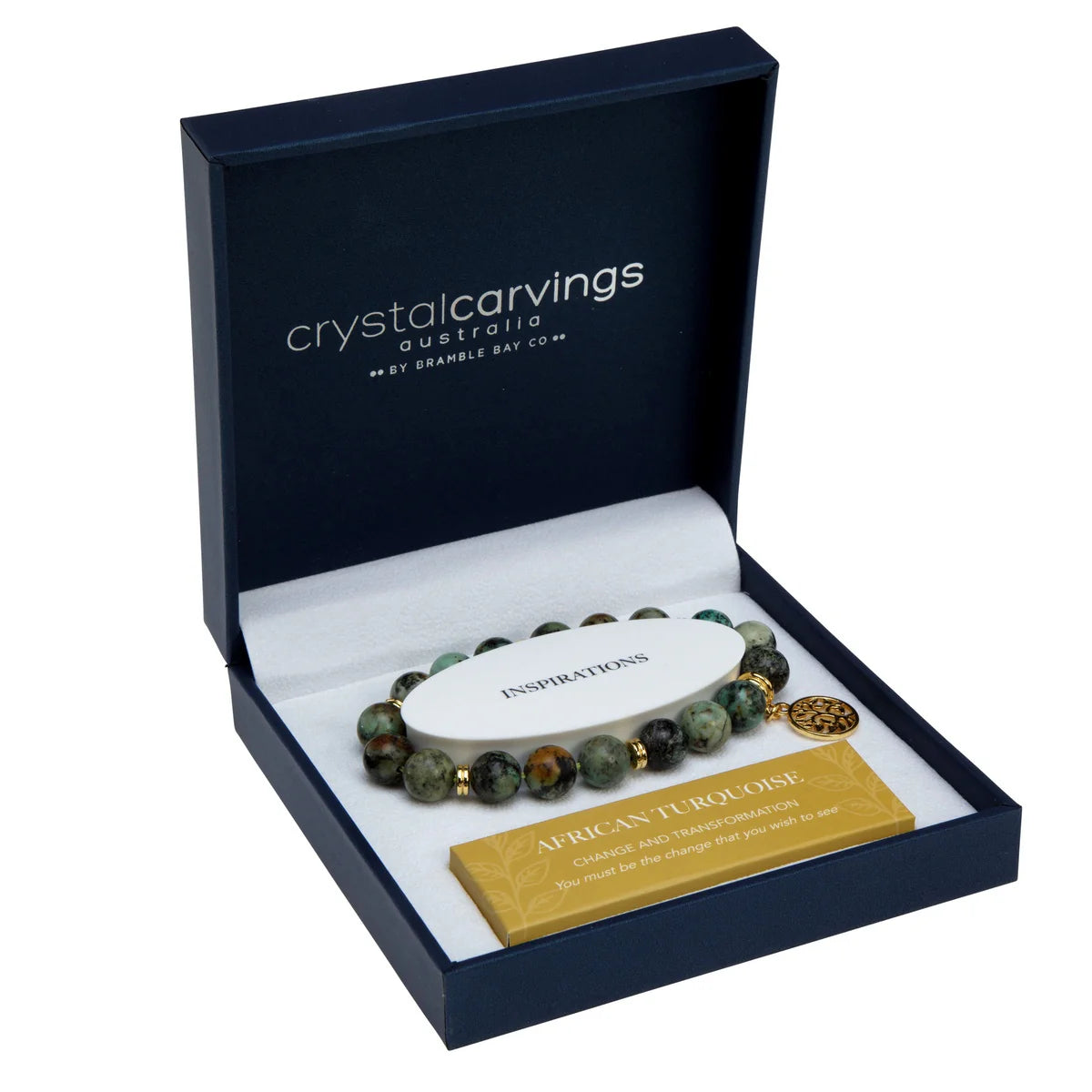 African Turquoise Tree Of Life gold charm bracelet by Bramble Bay