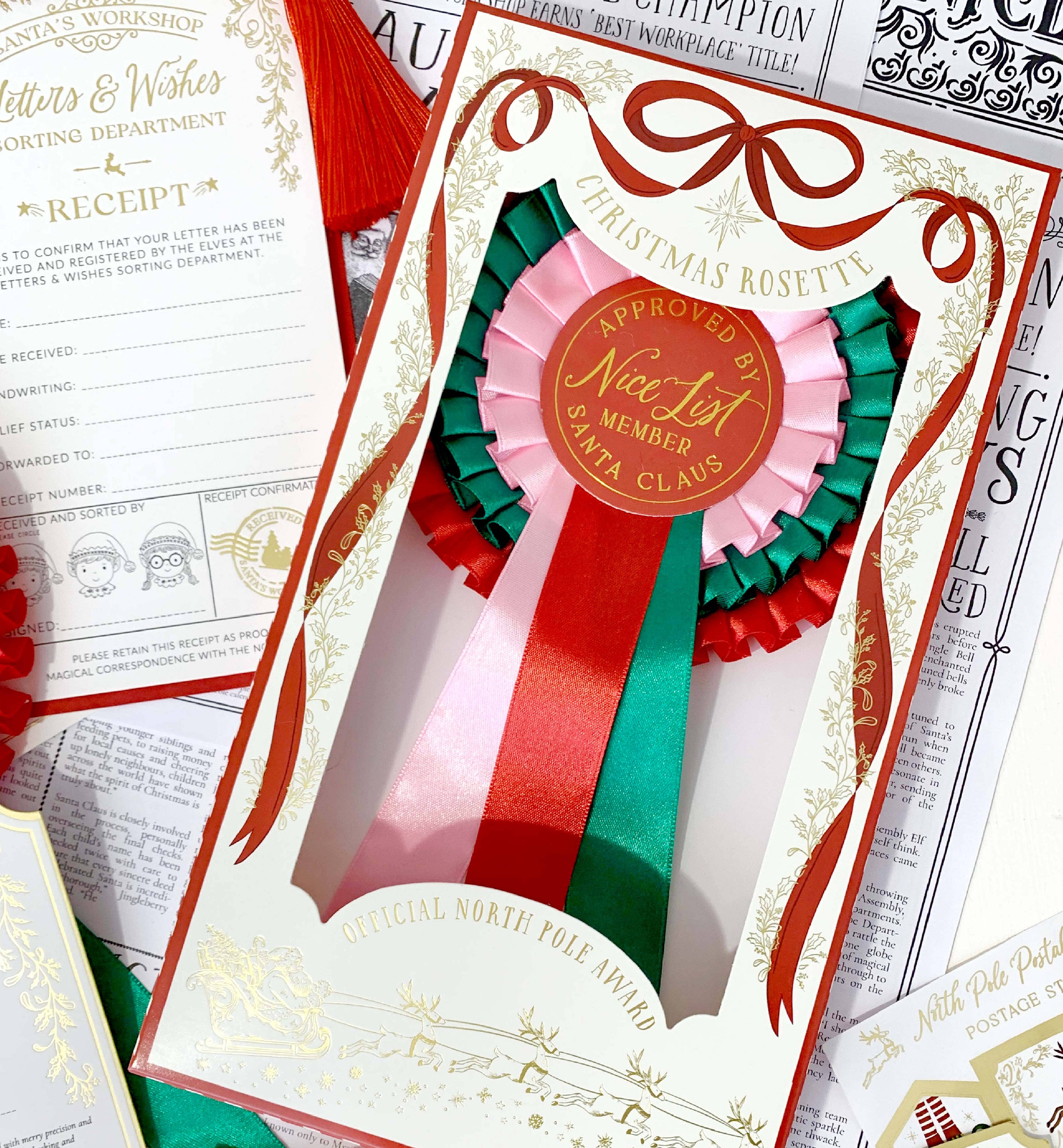 Nice List Member Christmas Rosette Badge Pink/Red