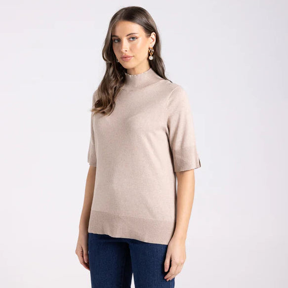 Short sleeve knit with mock turtle neck by Two T's