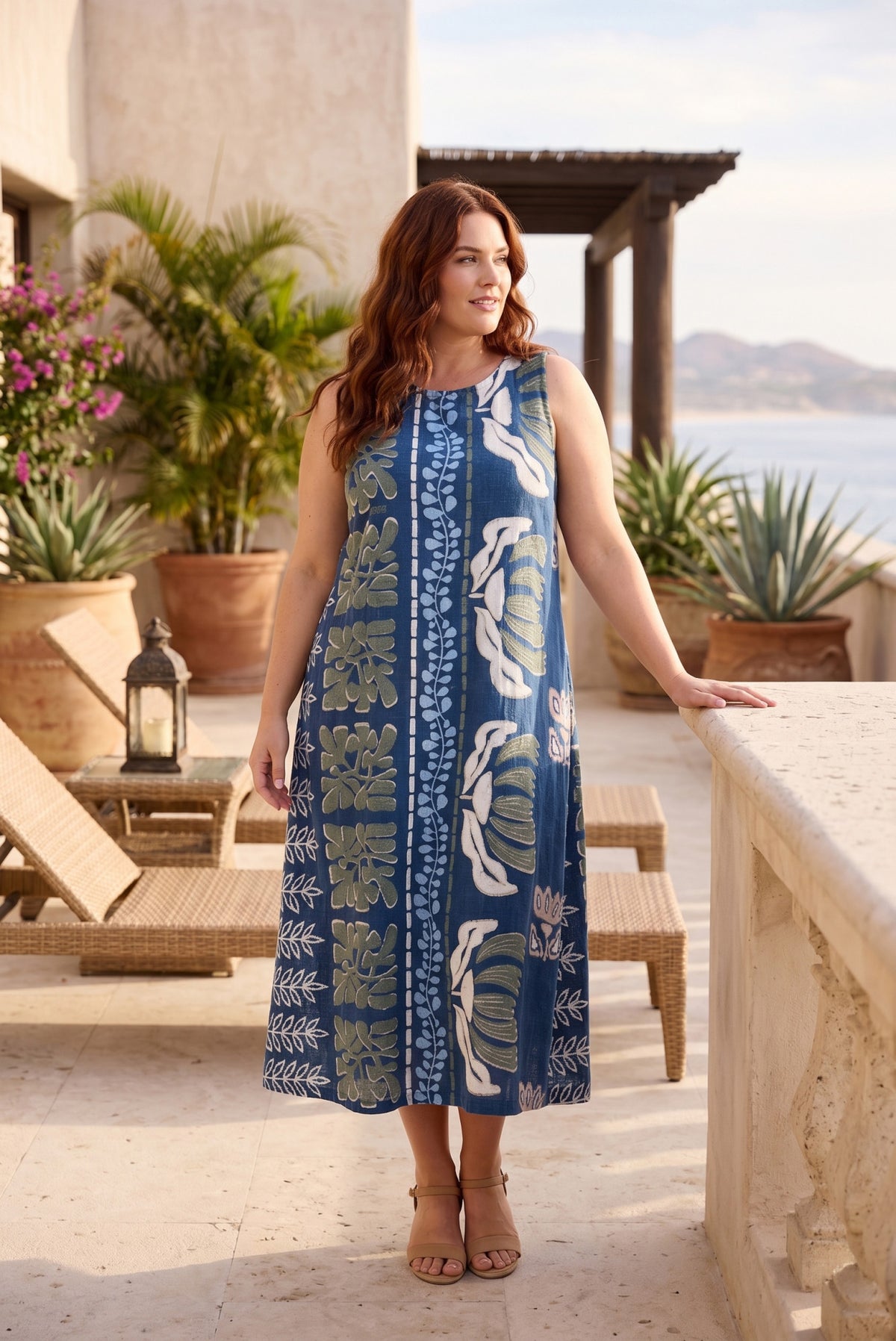 Liberte Blue Dress Midi Sleeveless by Orientique