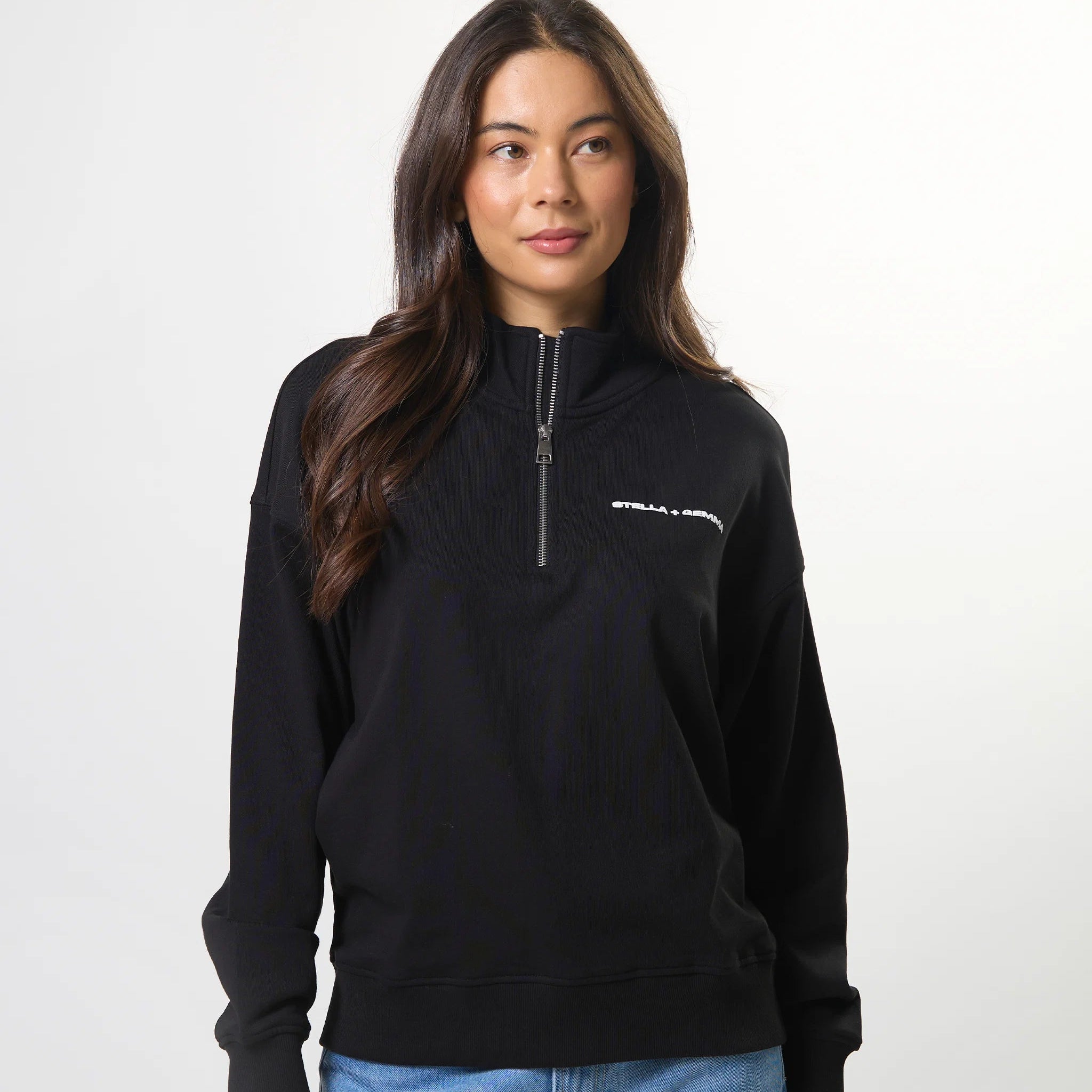 Core 1/4 Zip Sweat - Black by Stella + Gemma