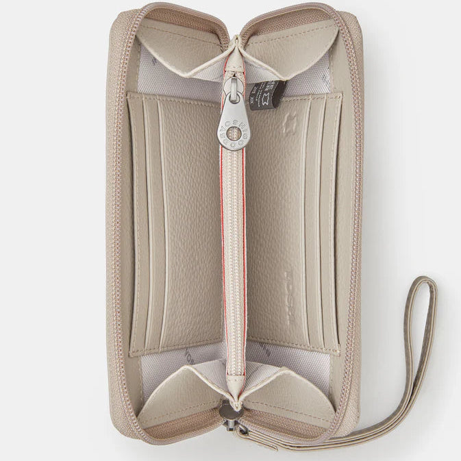 Country Cottage Zip Around Warm Grey Leather Purse With Wrist Strap by Yoshi